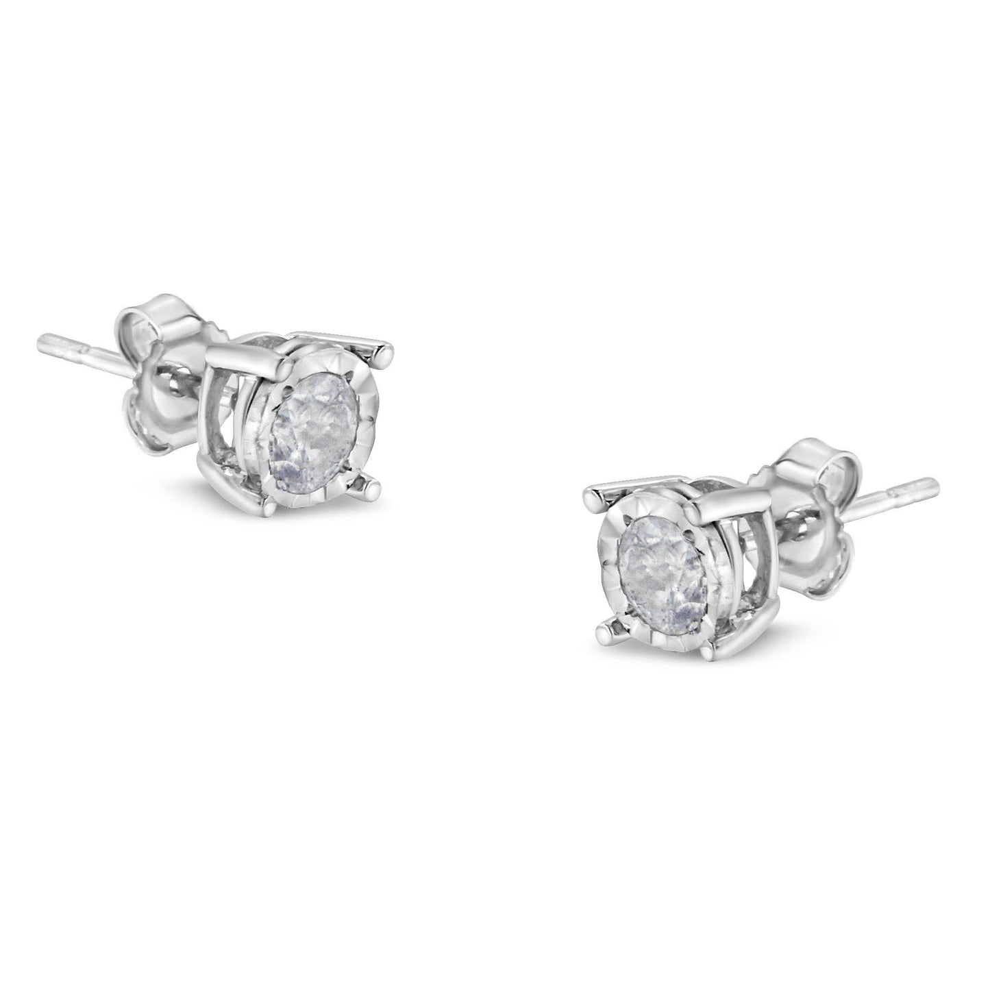 .925 Sterling Silver 1/2 Cttw Near Colorless Round Brilliant-Cut Diamond Miracle-Set Stud Earrings (H-I Color, I2-I3 Clarity) - Bijoux-NYC Direct