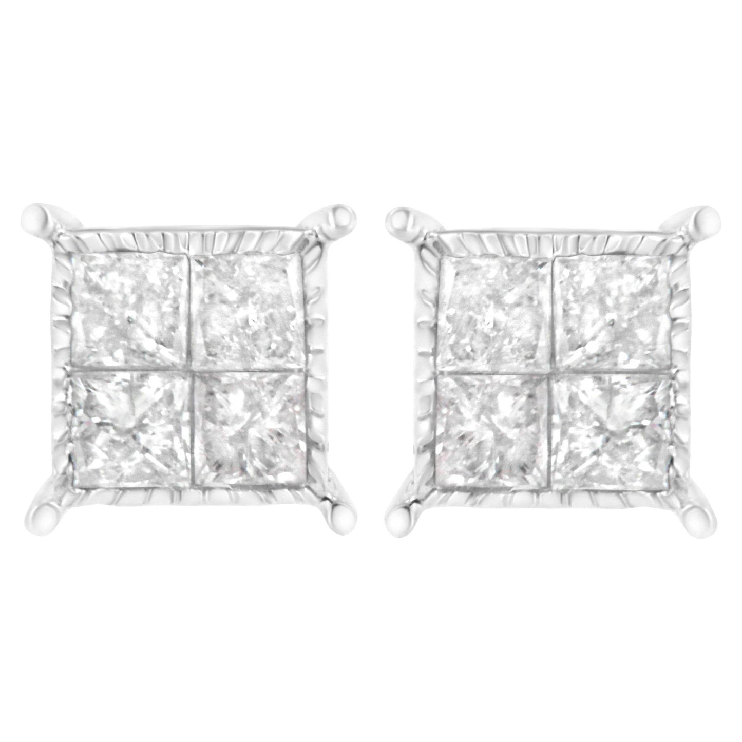 Sterling Silver 3/4 cttw Composite Diamond Stud Earrings (I-J, I2-I3) - Bijoux-NYC Direct