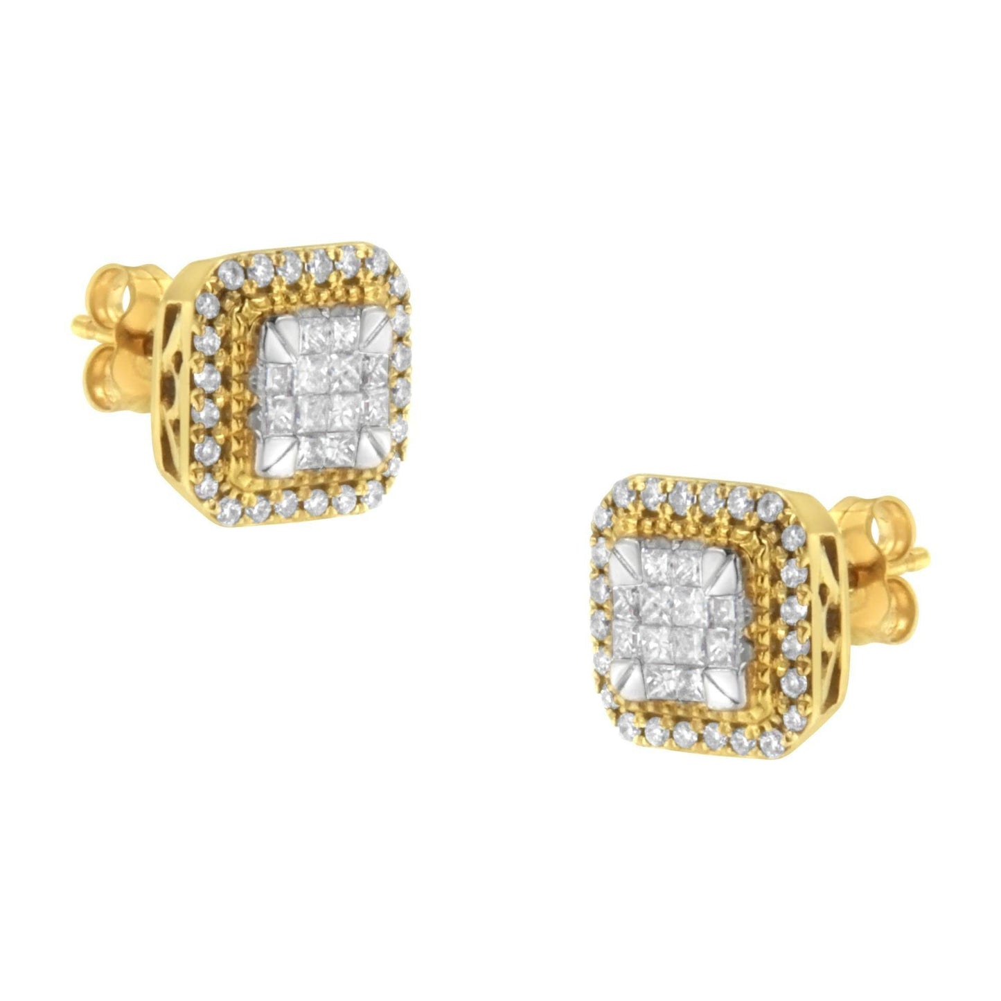 10KT Yellow Gold Diamond Stud Earrings (1/2 cttw, H-I Color, SI2-I1 Clarity) - Bijoux-NYC Direct