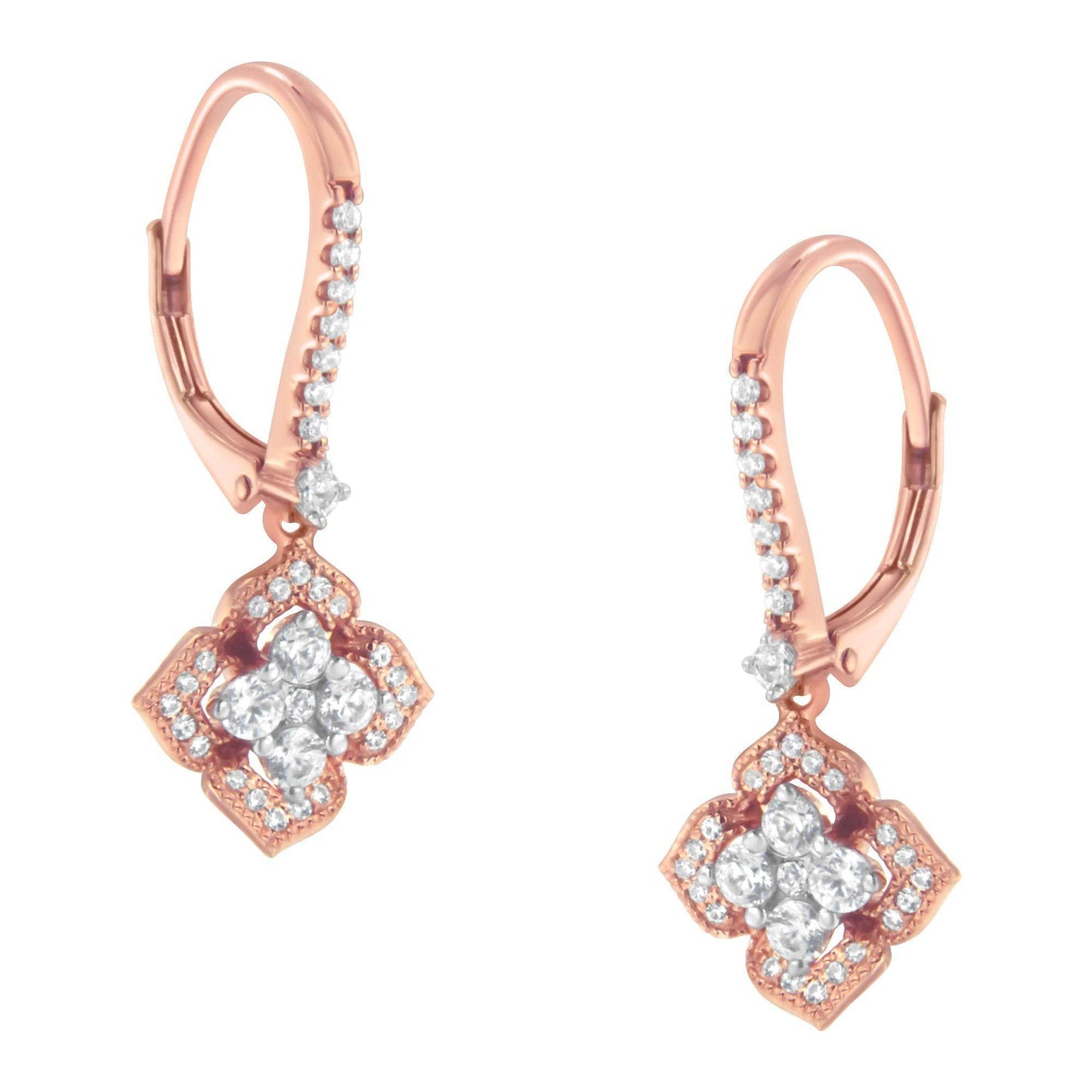 10K Rose Gold 3/4 Cttw Diamond Flower Drop Dangle Earring (I-J Color, I1-I2 Clarity) - Bijoux-NYC Direct