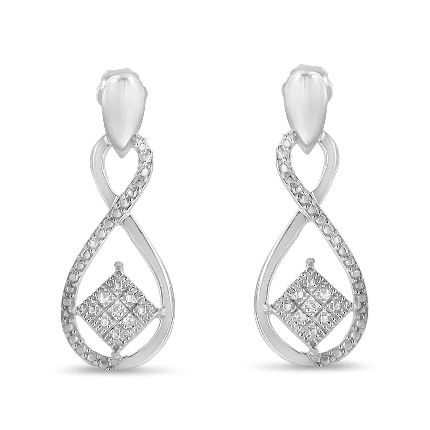 .925 Sterling Silver Round-Cut Diamond Accent Tilted Square and Infinity Drop Earrings (H-I Color, I2-I3 Clarity) - Bijoux-NYC Direct
