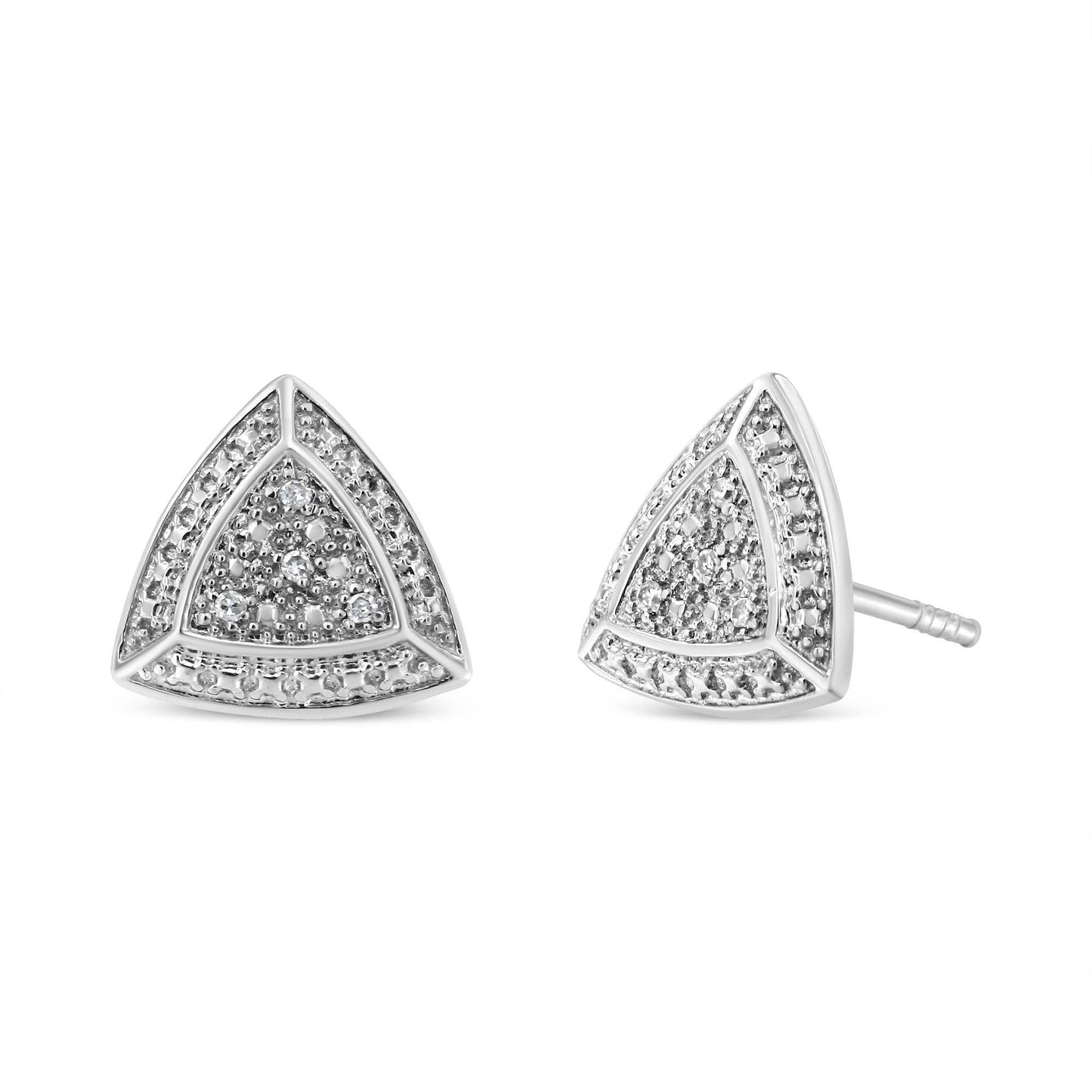 .925 Sterling Silver Diamond-Accented Trillion Shaped 4-Stone Halo-Style Stud Earrings (H-I Color, I2-I3 Clarity) - Bijoux-NYC Direct