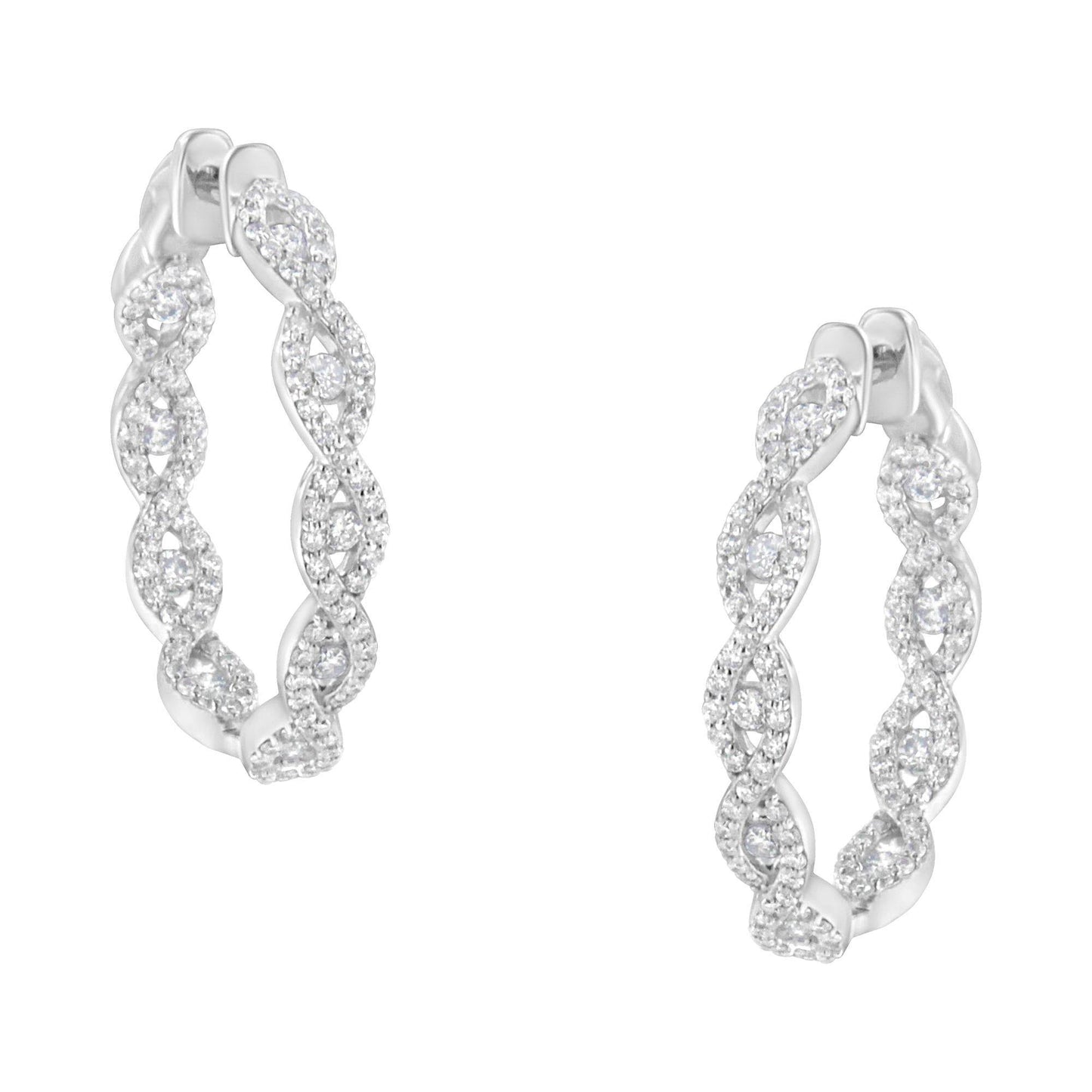 10K White Gold Diamond Hoop Earrings (1 1/2 cttw, H-I Color, I1-I2 Clarity) - Bijoux-NYC Direct