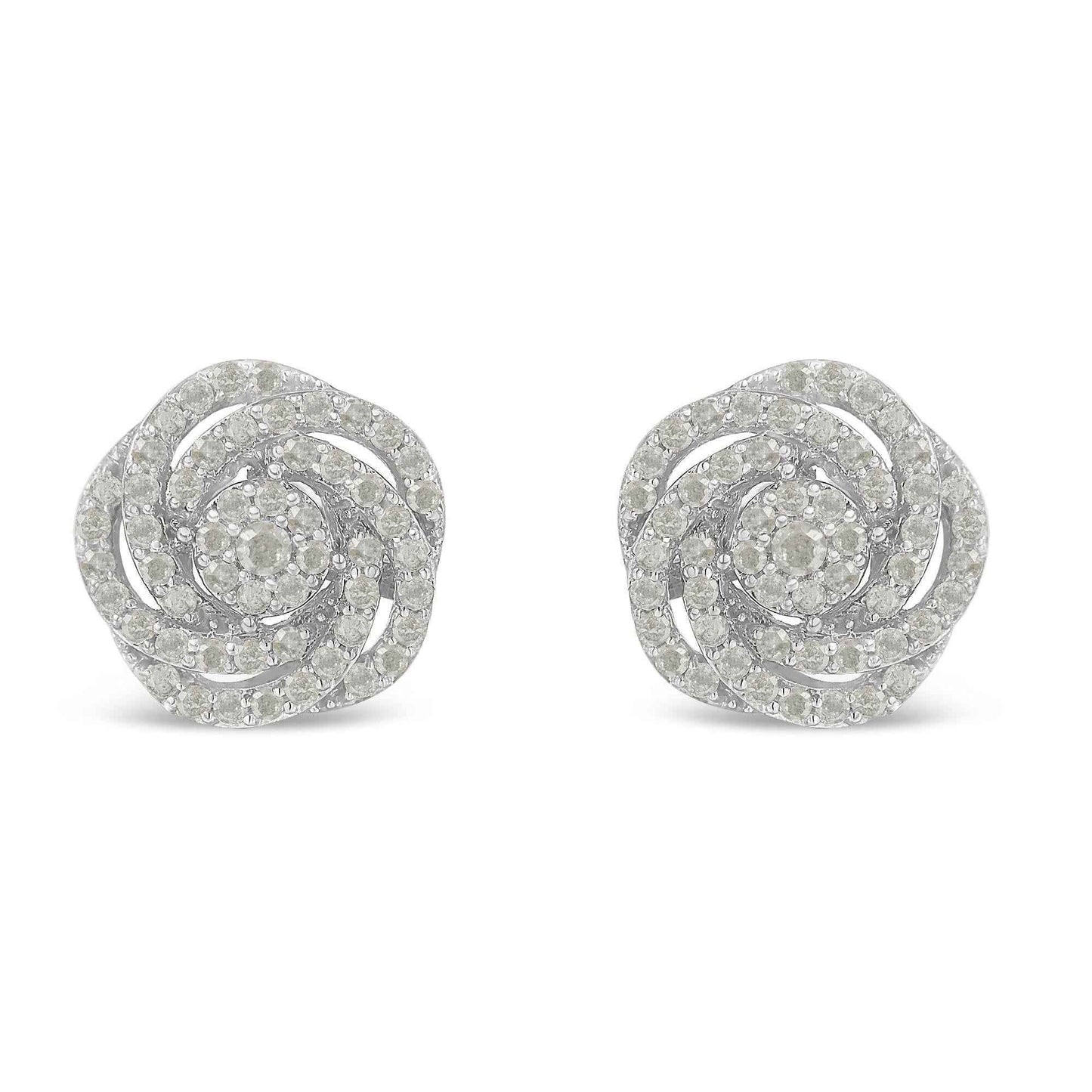 10KT White Gold Diamond Flower Stud Earring (1/2 cttw, I-J Color, I1-I2 Clarity) - Bijoux-NYC Direct