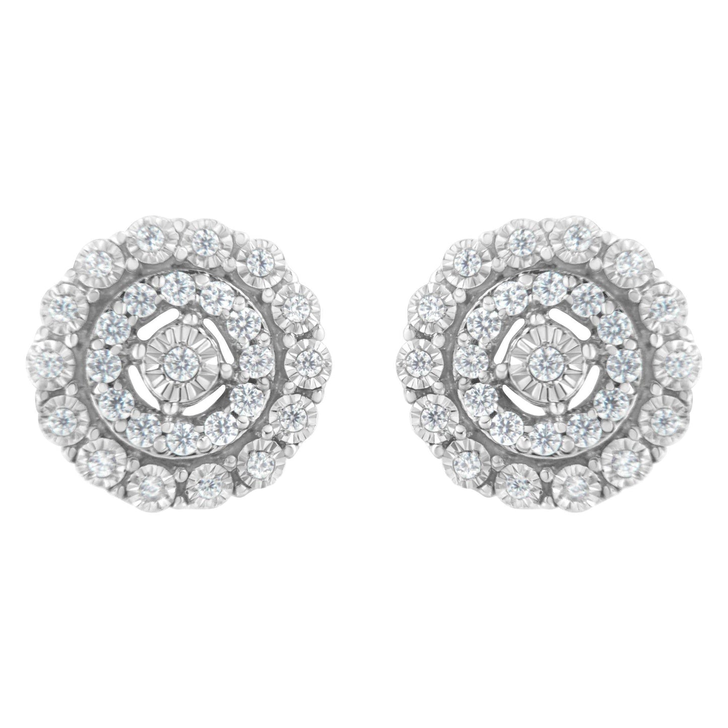 10KT White Gold 1/2 cttw Double Halo Brilliant Round-Cut Diamond Stud Earrings (I-J Clarity, I2-I3 Color) - Bijoux-NYC Direct