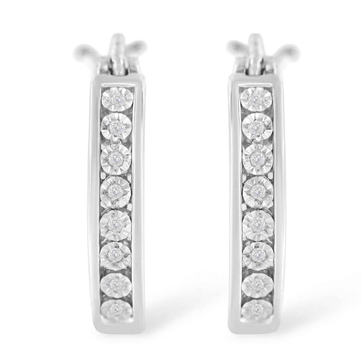 .925 Sterling-Silver Diamond Accent Channel Set Style Hoop Earring (I-J Color, I3 Clarity) - Bijoux-NYC Direct