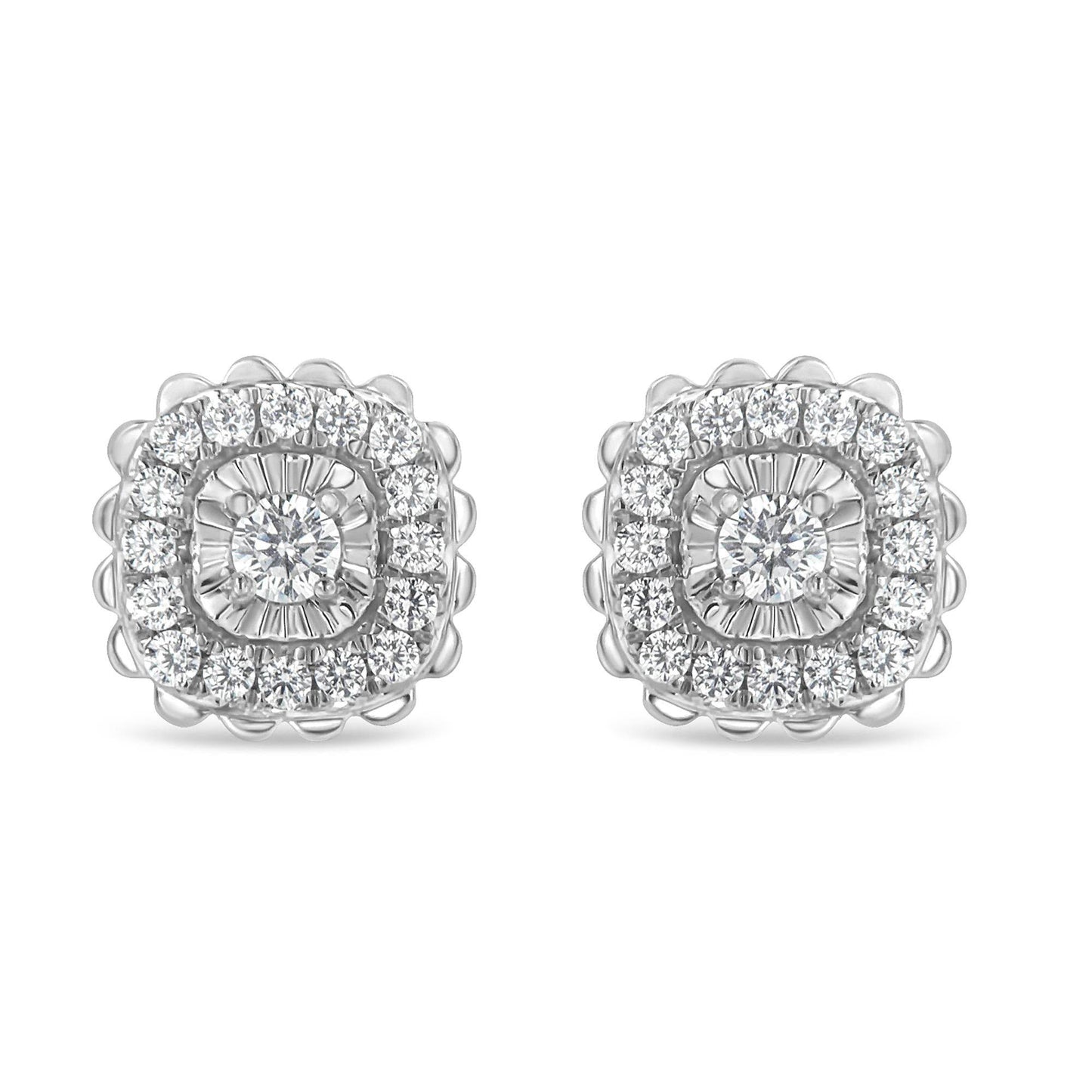 .925 Sterling Silver 1/2 Cttw Round-Cut Diamond Halo Cluster Stud Earring (I-J Color, I2-I3 Clarity) - Bijoux-NYC Direct