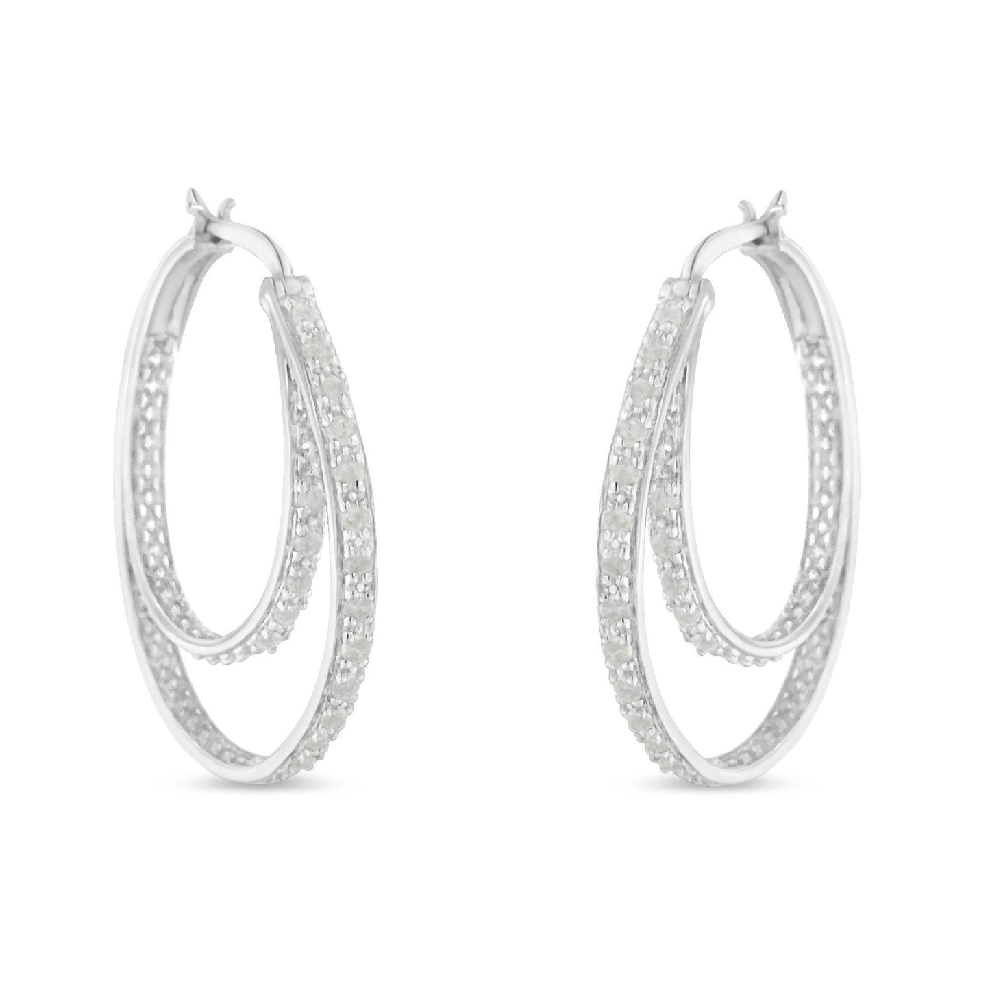 .925 Sterling Silver 1/2 cttw Miracle-Set Diamond Double Hoop with Latchback Earrings (I-J Color, I3 Clarity) - Bijoux-NYC Direct