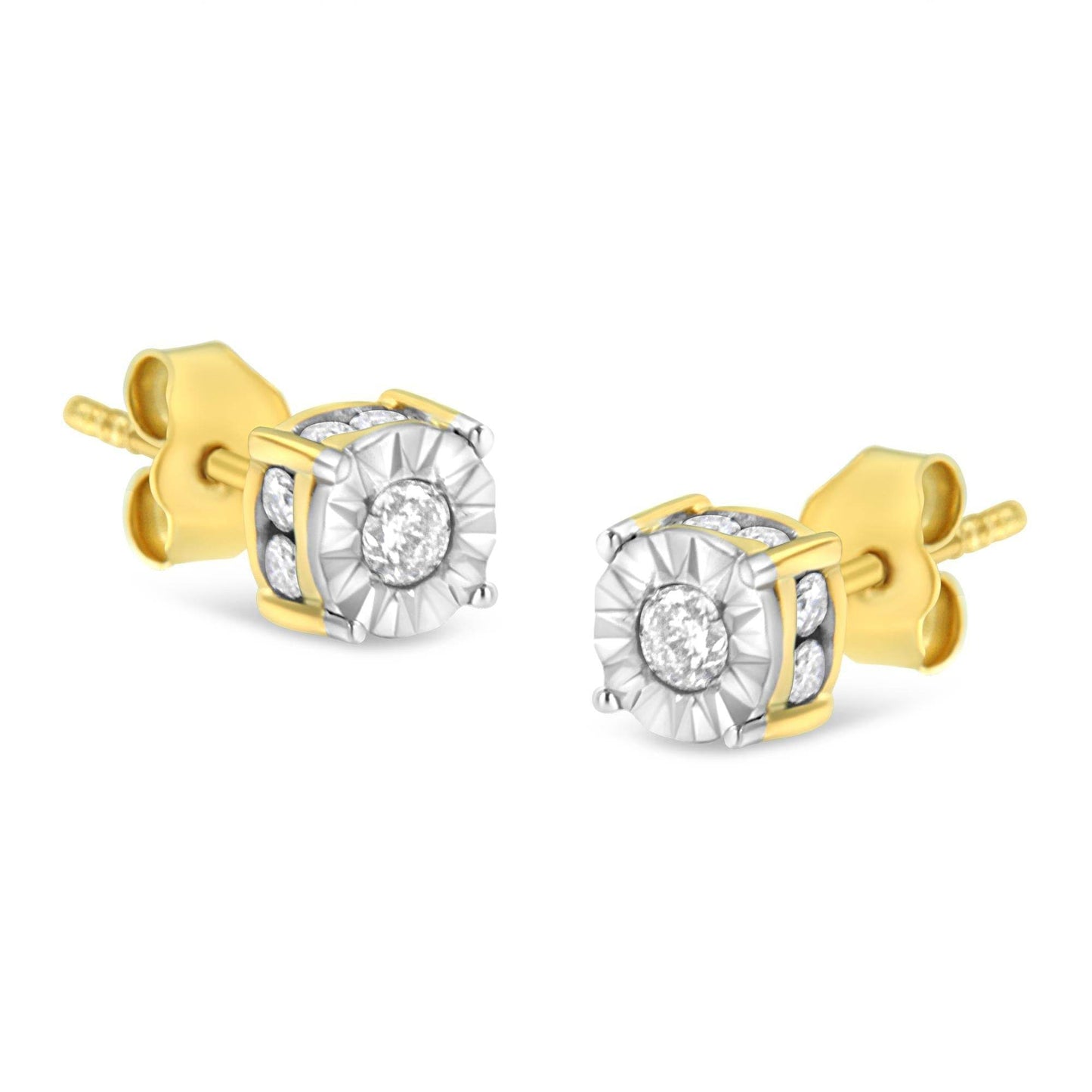 10K Yellow Gold Plated Sterling Silver 1/2 Cttw Miracle Set Diamond Stud Earring (J-K Color, I2-I3 Clarity) - Bijoux-NYC Direct