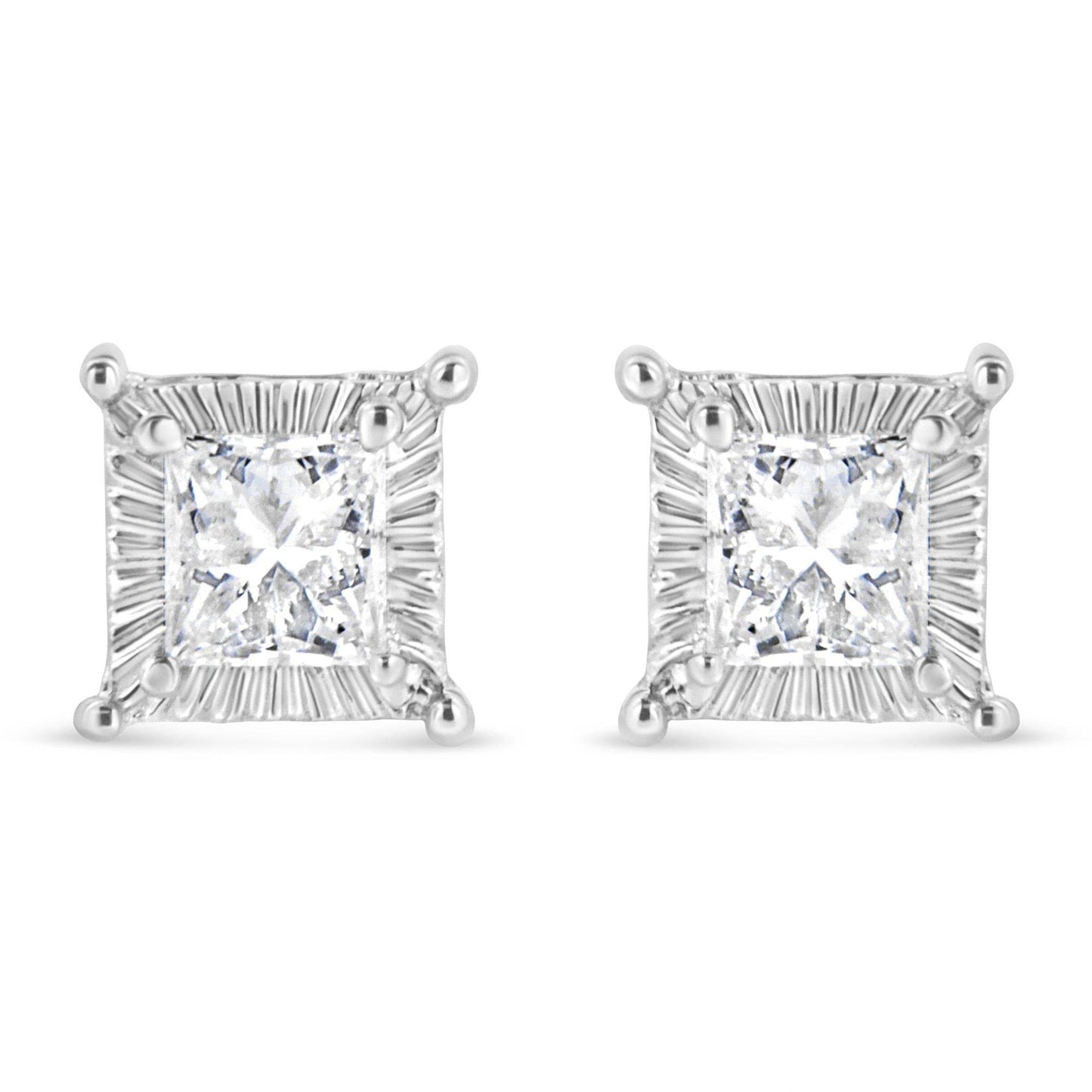 .925 Sterling Silver 1/2 Cttw Princess-cut Diamond Stud Earring (I-J Color, I2-I3 Clarity) - Bijoux-NYC Direct