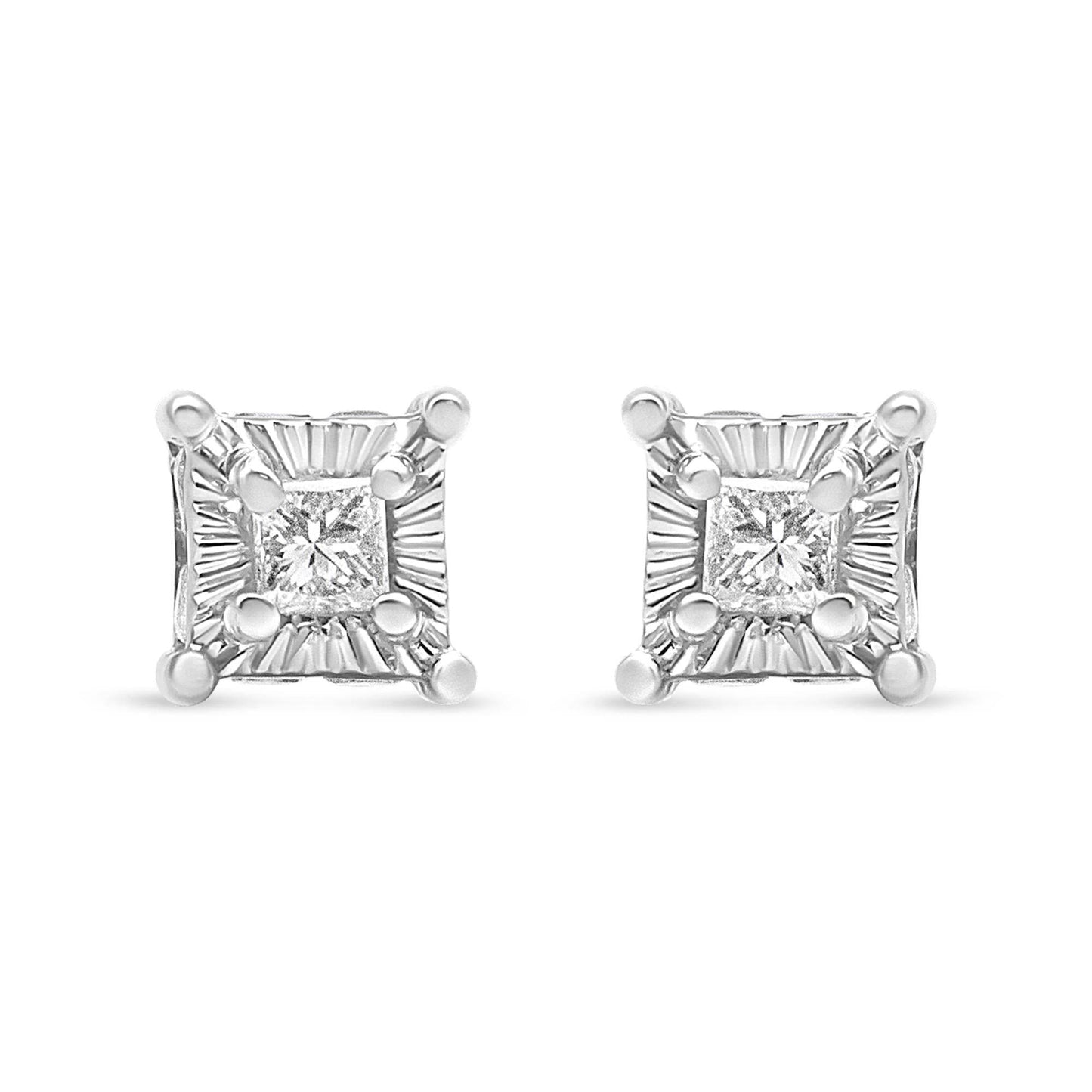 .925 Sterling Silver 1/4 Cttw Miracle Set Princess-Cut Diamond Solitaire Stud Earrings with Hidden Halo (I-J Color, SI2-I1 Clarity) - Bijoux-NYC Direct