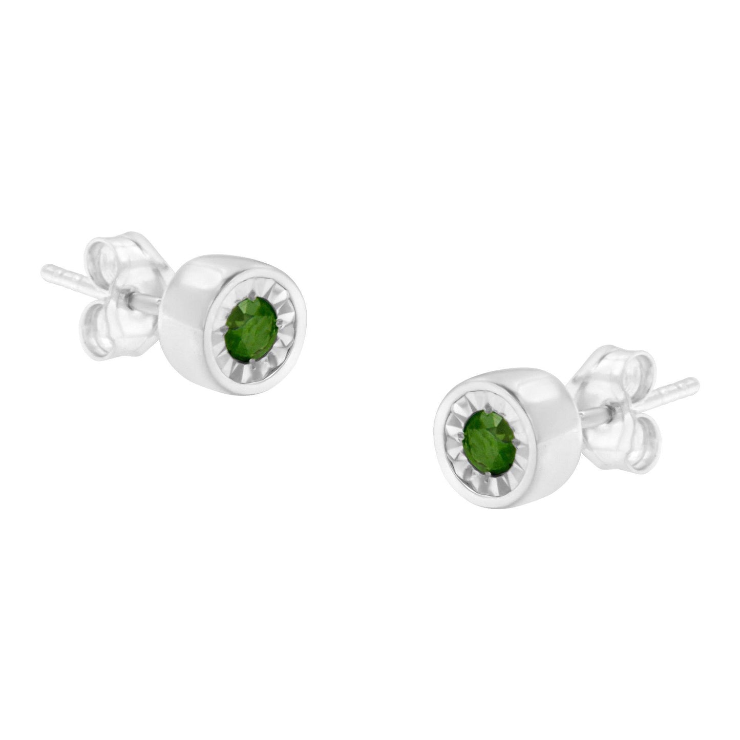 .925 Sterling Silver 1/5 Cttw Round Brilliant-Cut Green Diamond Miracle-Set Stud Earrings (Fancy Color-Enhanced, I1-I2 Clarity) - Bijoux-NYC Direct