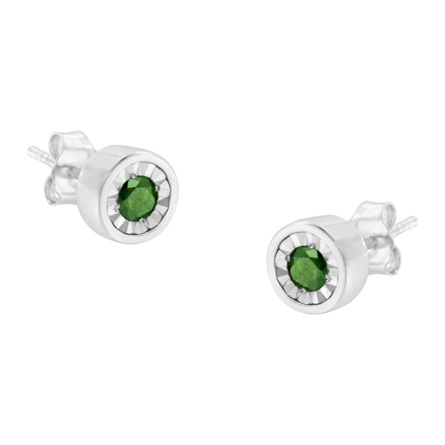 .925 Sterling Silver 1/4 Cttw Round Brilliant-Cut Green Diamond Miracle-Set Stud Earrings (Fancy Color-Enhanced, I1-I2 Clarity) - Bijoux-NYC Direct