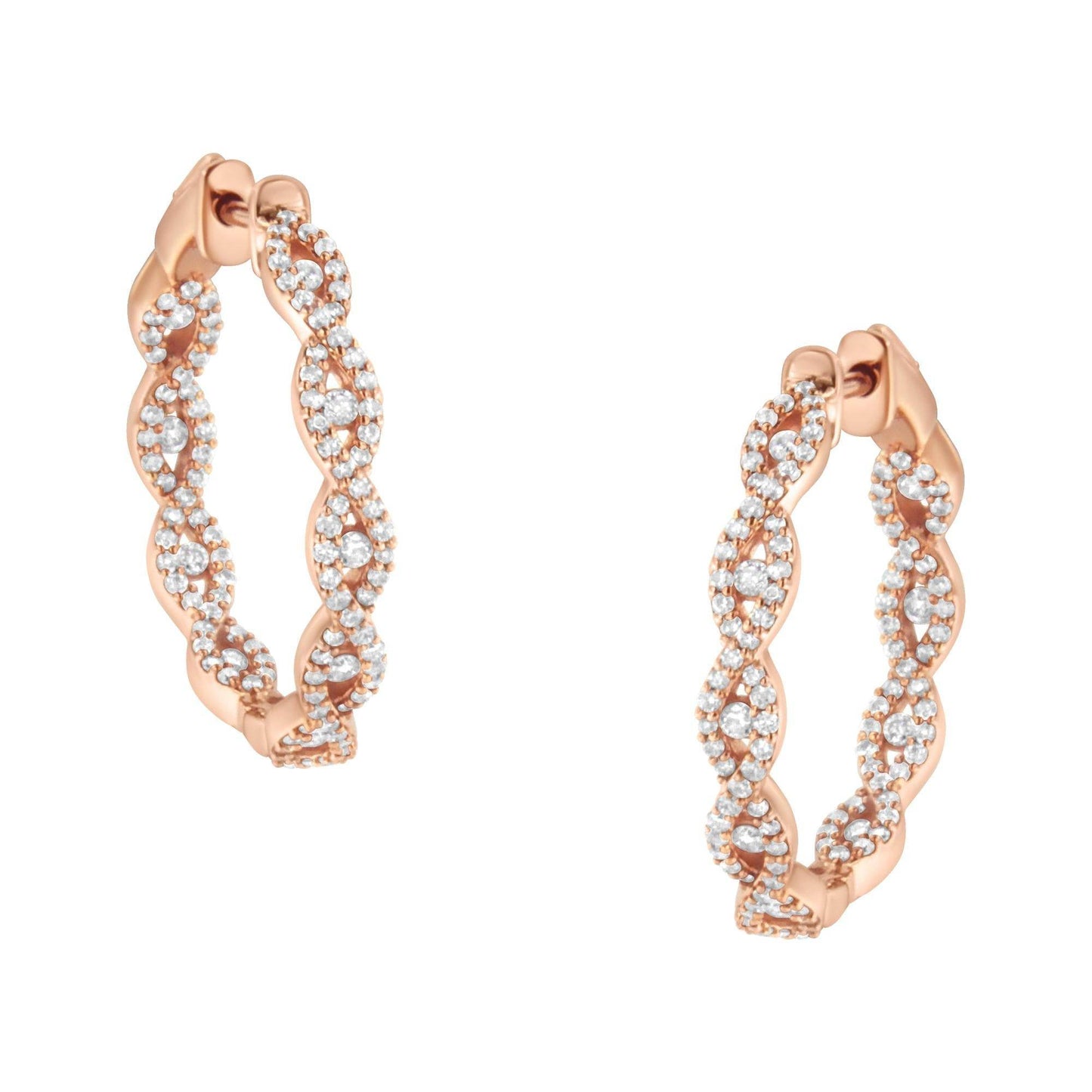 10K Rose Gold Diamond Hoop Earring (1 cttw, H-I Color, I1-I2 Clarity) - Bijoux-NYC Direct