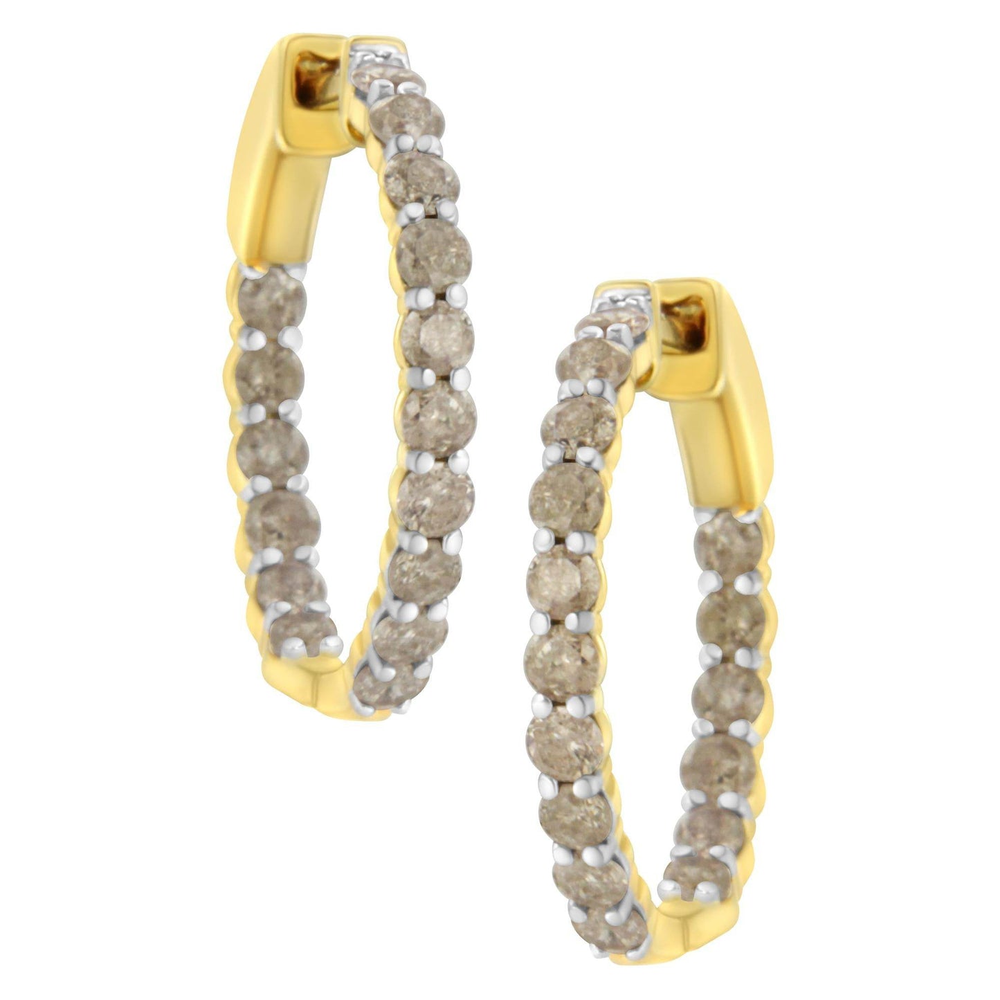 10K Yellow Gold Plated Sterling Silver Diamond Hoop Earrings (2 cttw, K-L Color, I2-I3 Clarity) - Bijoux-NYC Direct