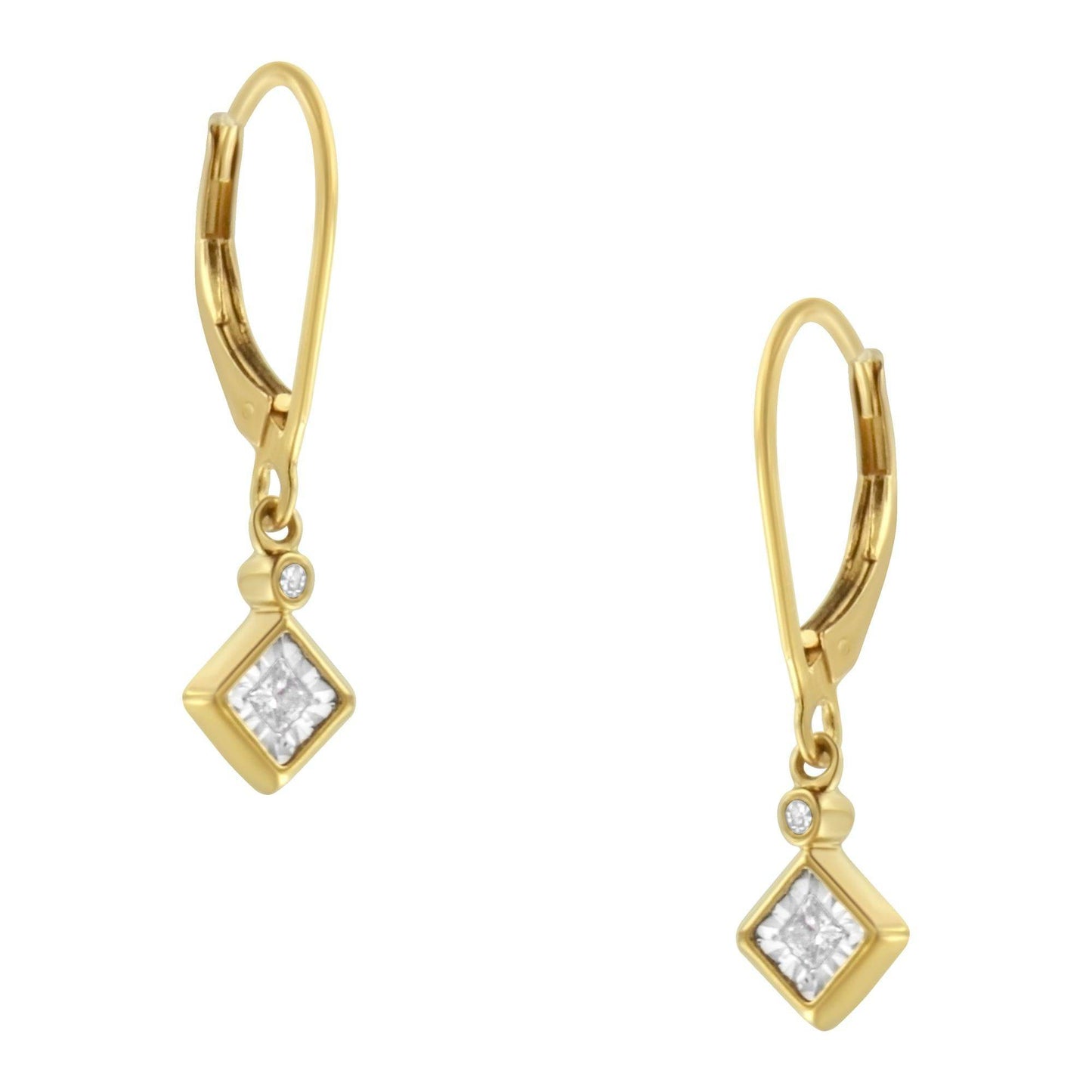 2 Micron 14K Yellow Gold Plating Diamond Dangle Earrings ( 1/3 cttw, J-K Color, I1-I2 Clarity) - Bijoux-NYC Direct