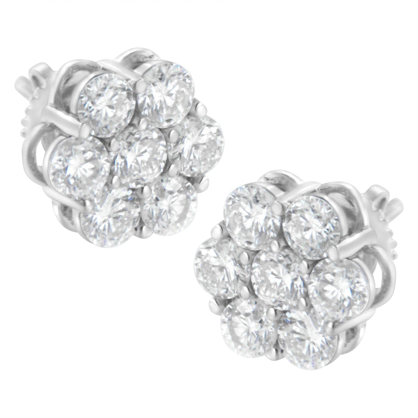 Sterling Silver 2 cttw Floral Composite 7 Stone Diamond Stud Earring (I-J, I1-I2) - Bijoux-NYC Direct