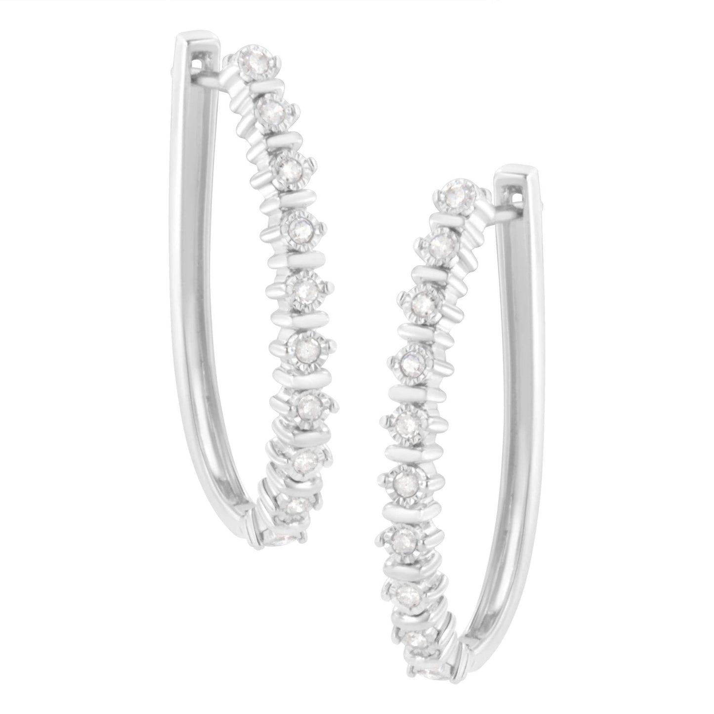 .925 Sterling Silver 1/4 cttw Miracle-Set Round-Cut Diamond Hoop Earring (I-J Color, I2-I3 Clarity) - Bijoux-NYC Direct