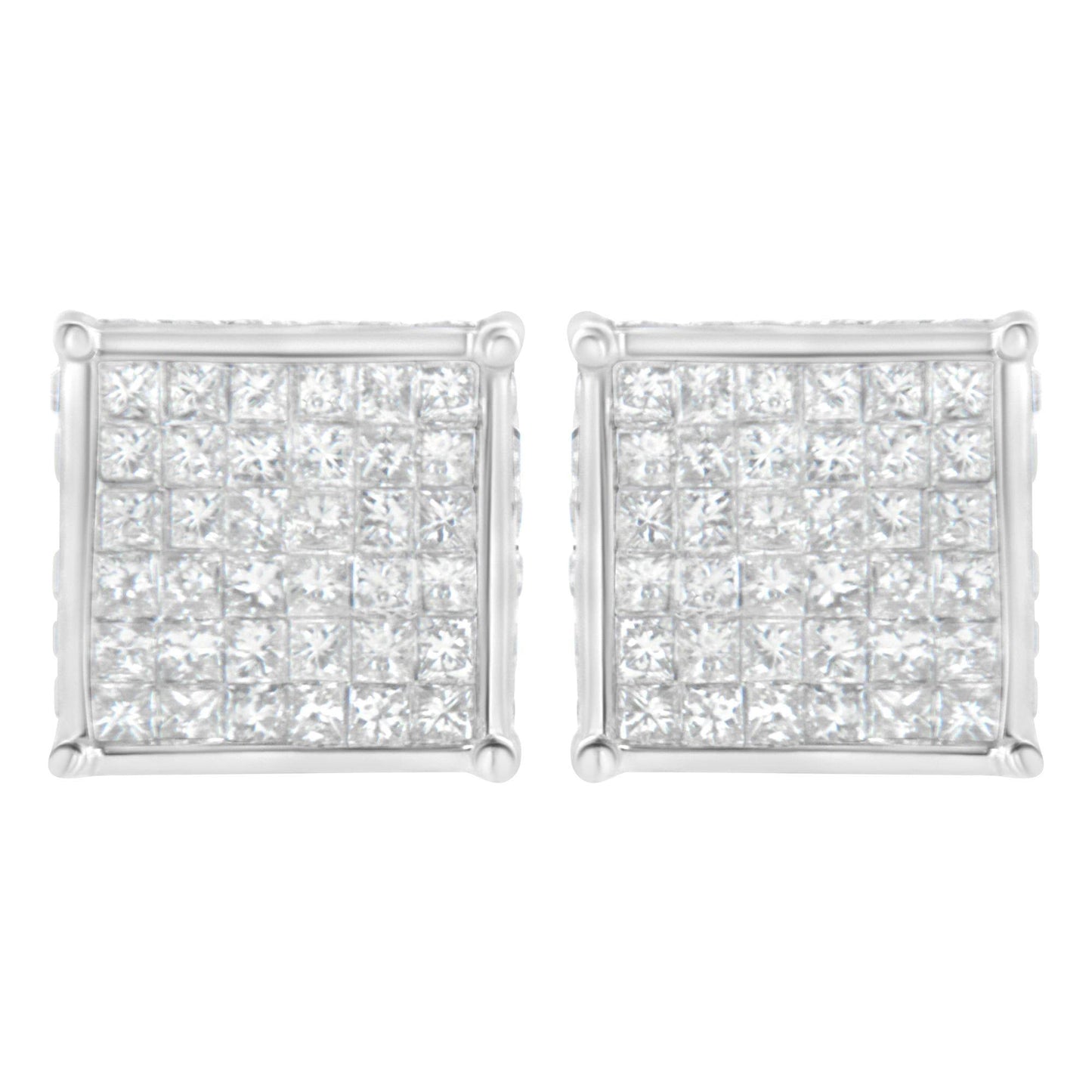 10K White Gold 2ct TDW Princess-Cut Composite Diamond Stud Earring (I-J ,I2-I3) - Bijoux-NYC Direct