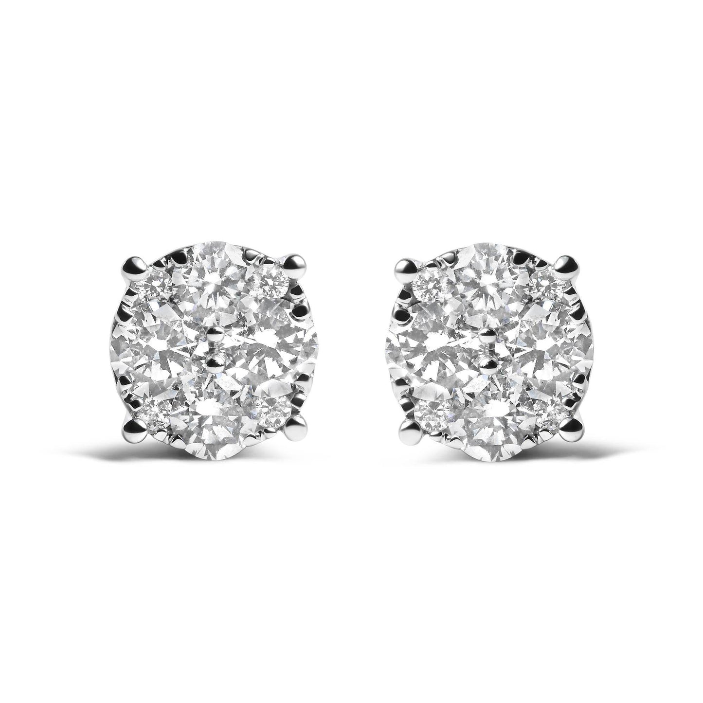 14K White Gold 2.00 Cttw Lab Grown Diamond Cluster Stud Earrings (G-H Color, VS1-VS2 Clarity) - Bijoux-NYC Direct