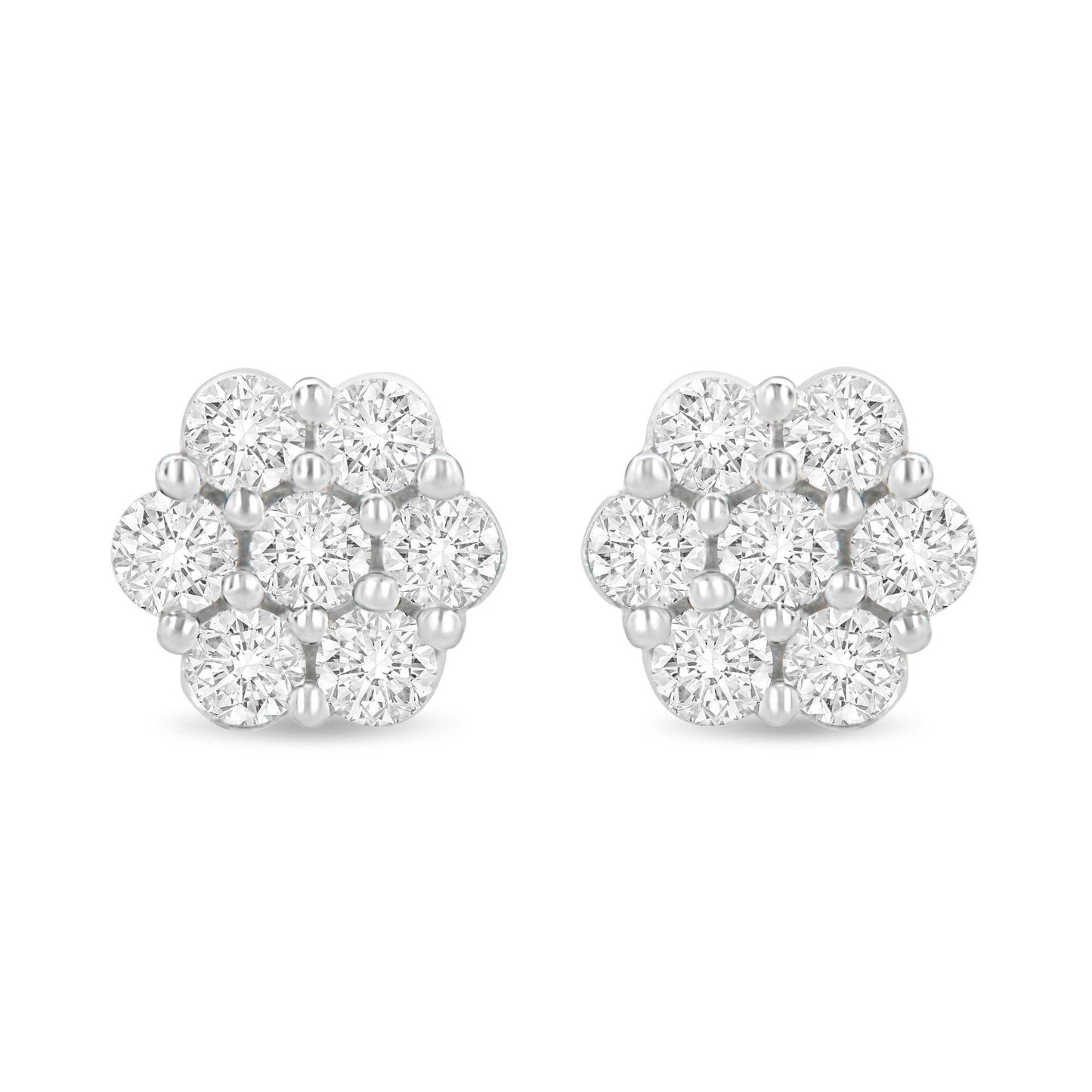 14K White Gold 1 1/2 cttw Prong Set Round-Cut Diamond Floral Cluster Stud Earrings (I-J Color, SI1-SI2 Clarity) - Bijoux-NYC Direct