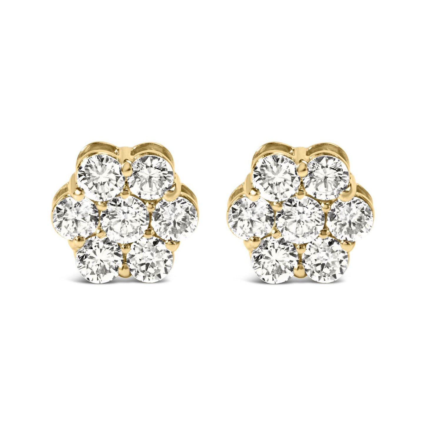14K White Gold 1 1/2 cttw Prong Set Round-Cut Diamond Floral Cluster Stud Earrings (I-J Color, SI1-SI2 Clarity) - Bijoux-NYC Direct