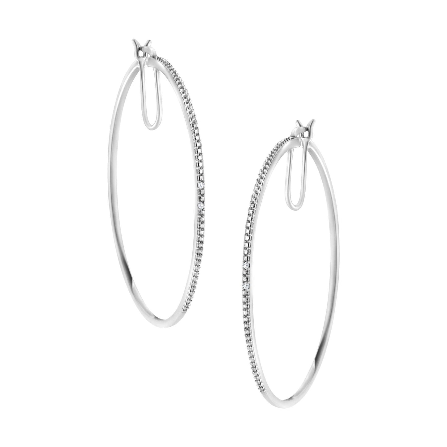 .925 Sterling Silver Diamond Accent Medium Sized Hoops Earrings (I-J Color, I2-I3 Clarity) - Bijoux-NYC Direct