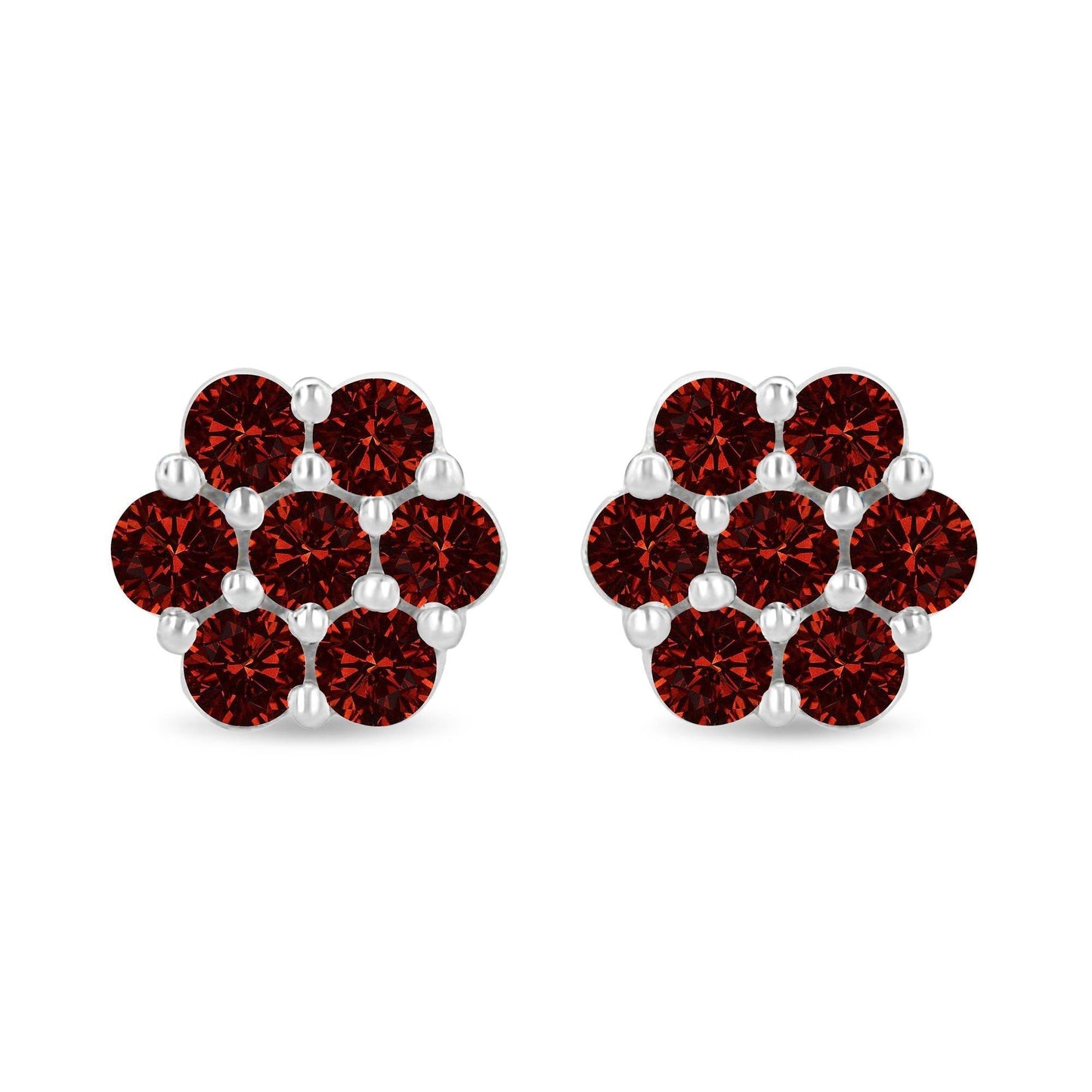 14K White Gold 1.0 Cttw Treated Red Diamond Prong Set 7 Stone Floral Stud Earrings (Treated Red Color, SI2-I1 Clarity) - Bijoux-NYC Direct