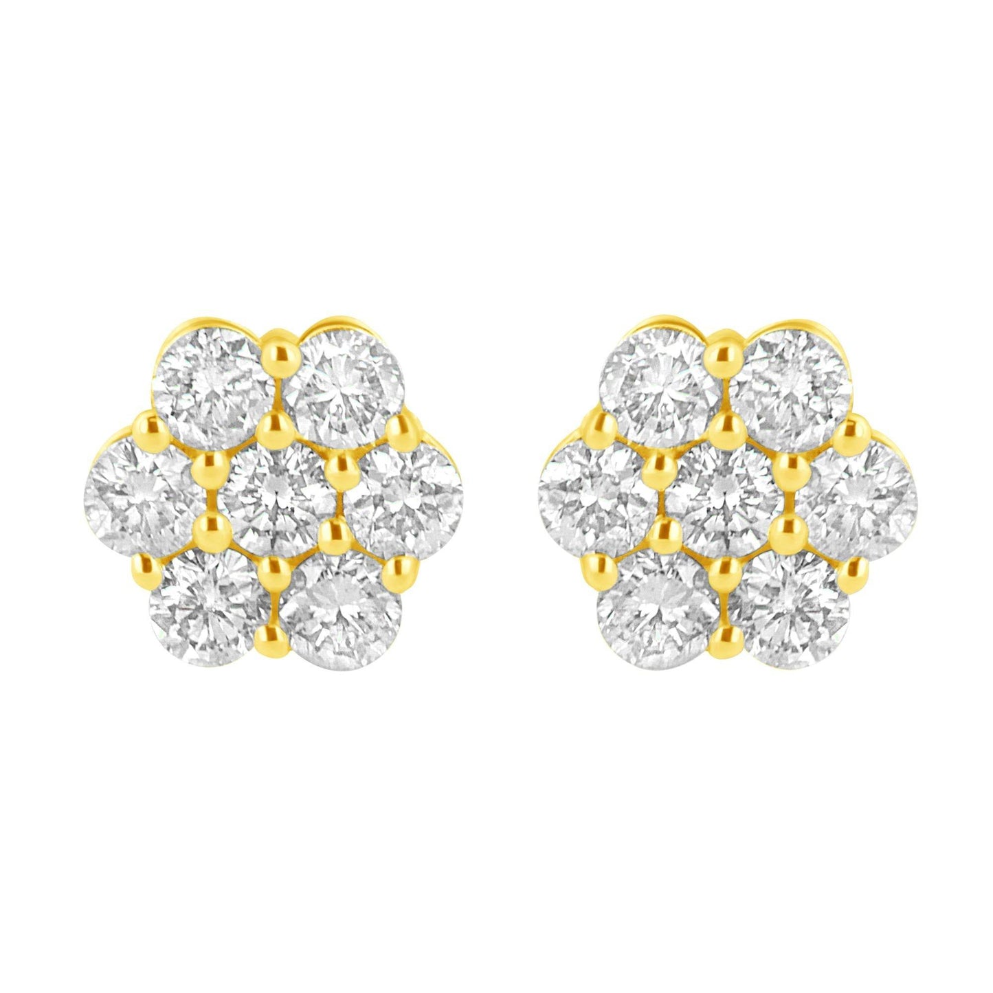 14K Yellow Gold 1.0 Cttw Diamond Flower Earring (J-K Color, I1-I2 Clarity) - Bijoux-NYC Direct