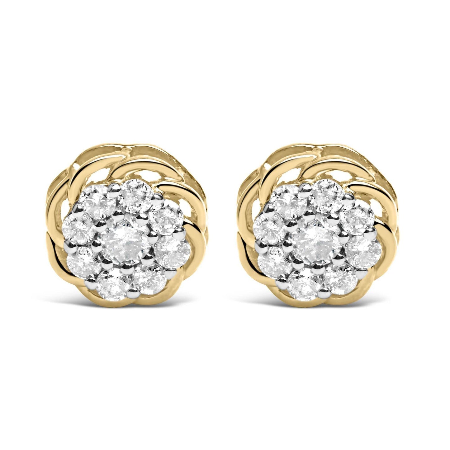 10K Yellow Gold Plated .925 Sterling Silver 1/2 Cttw Diamond Cluster Stud Earrings (J-K Color, I2-I3 Clarity) - Bijoux-NYC Direct