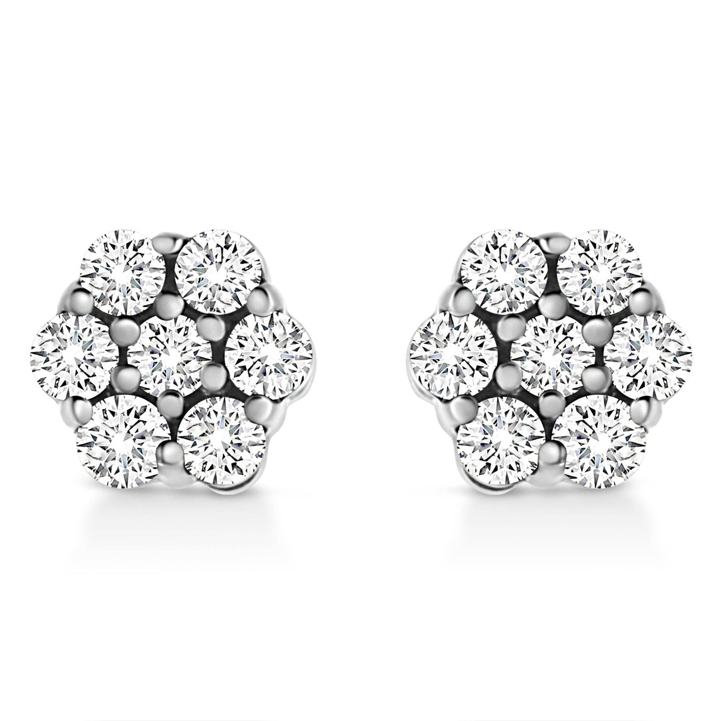 14K White Gold 1/2 Cttw Prong Set Round-Cut Diamond Flower Stud Earring (H-I Color, I1-I2 Clarity) - Bijoux-NYC Direct