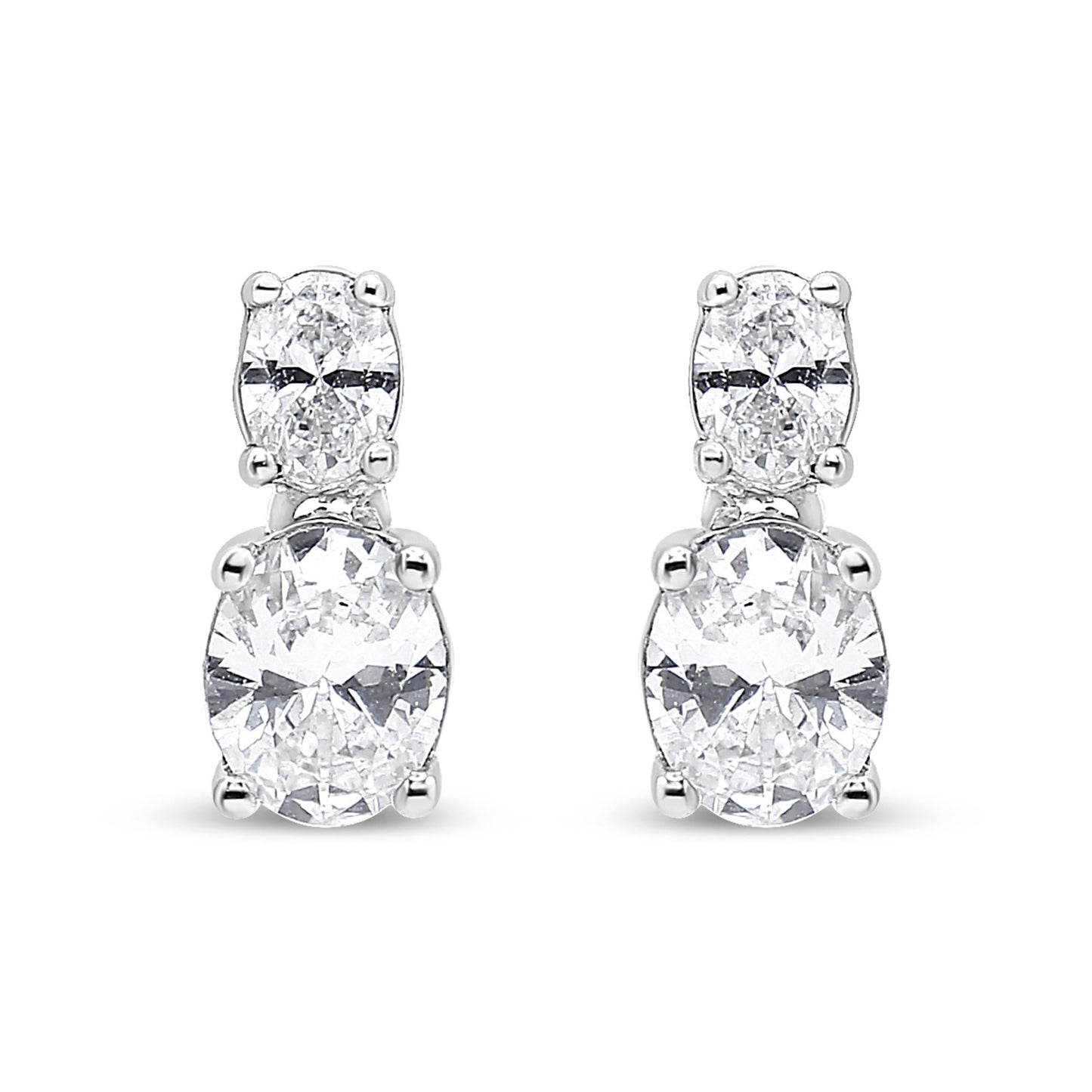 14K White Gold 1.0 Cttw Oval Lab Grown Diamond 2 Stone Drop and Dangle Stud Earrings (G-H Color, VS2-SI1 Clarity) - Bijoux-NYC Direct