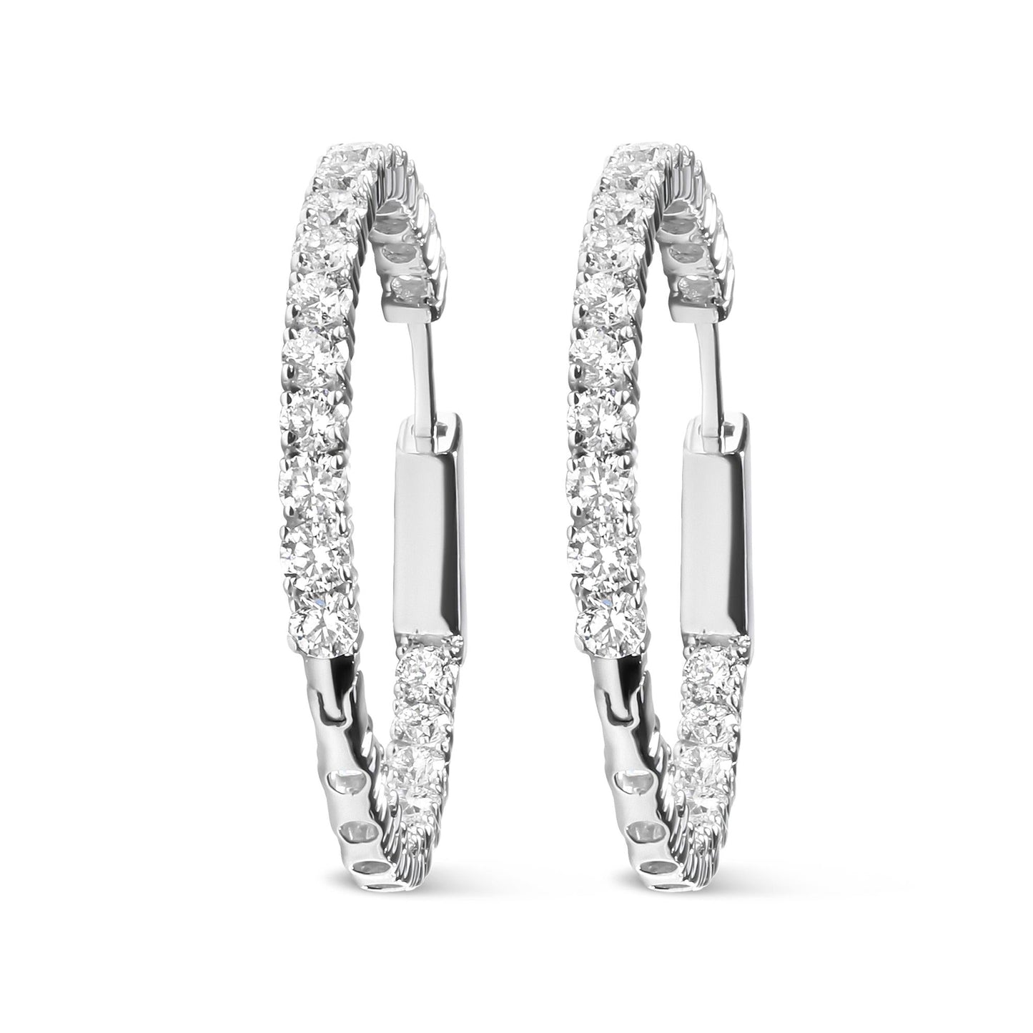 14K White Gold 3.00 Cttw Lab Grown Diamond Inside Out Hoop Earrings (F-G Color, VS1-VS2 Clarity) - Bijoux-NYC Direct