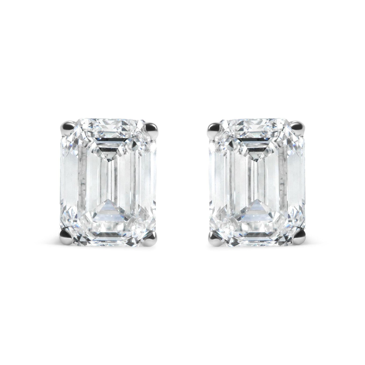 14K White Gold 2.0 Cttw Emerald Cut Lab Grown Diamond Solitaire Stud Earrings (G-H Color, VS1-VS2 Clarity) - Bijoux-NYC Direct