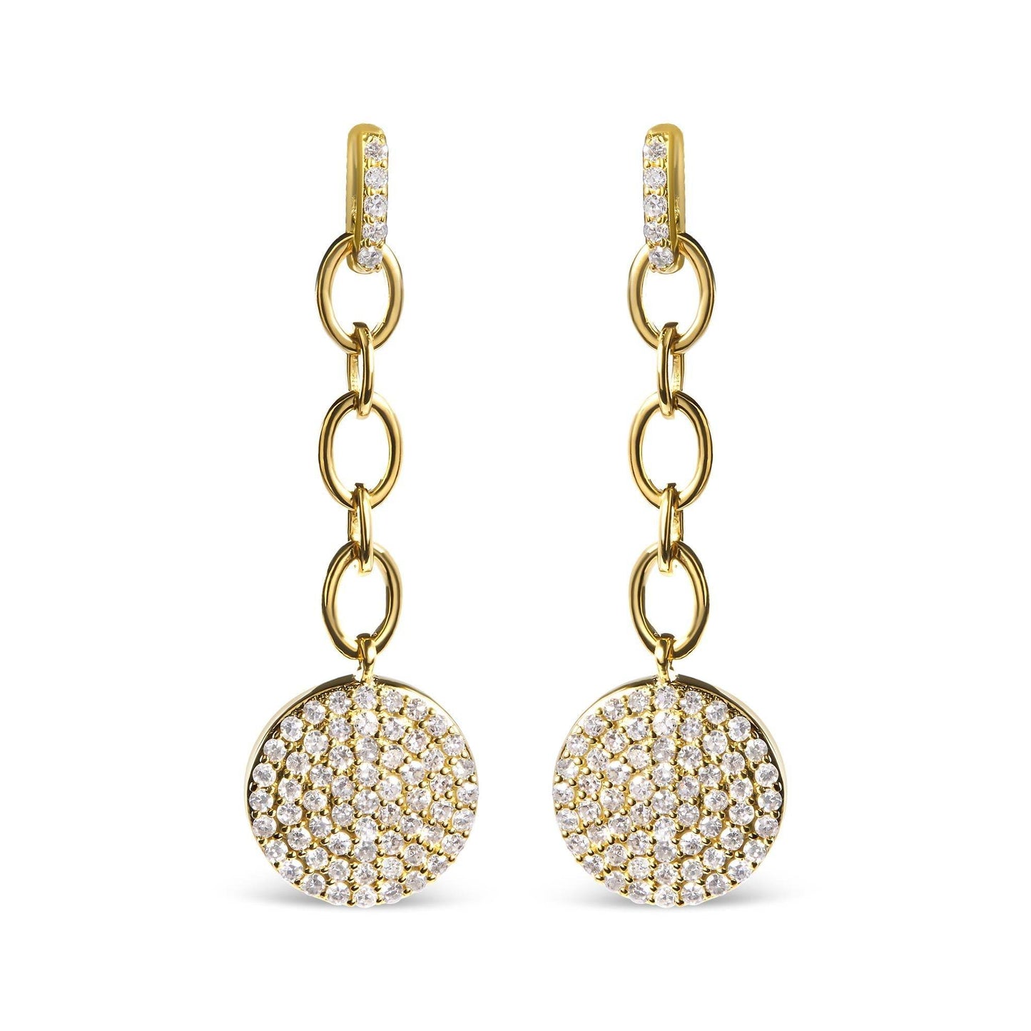 14K Yellow Gold 1.0 Cttw Diamond Chain Cluster Dangle Chain Earrings (I-J Color, I1-I2 Clarity) - Bijoux-NYC Direct