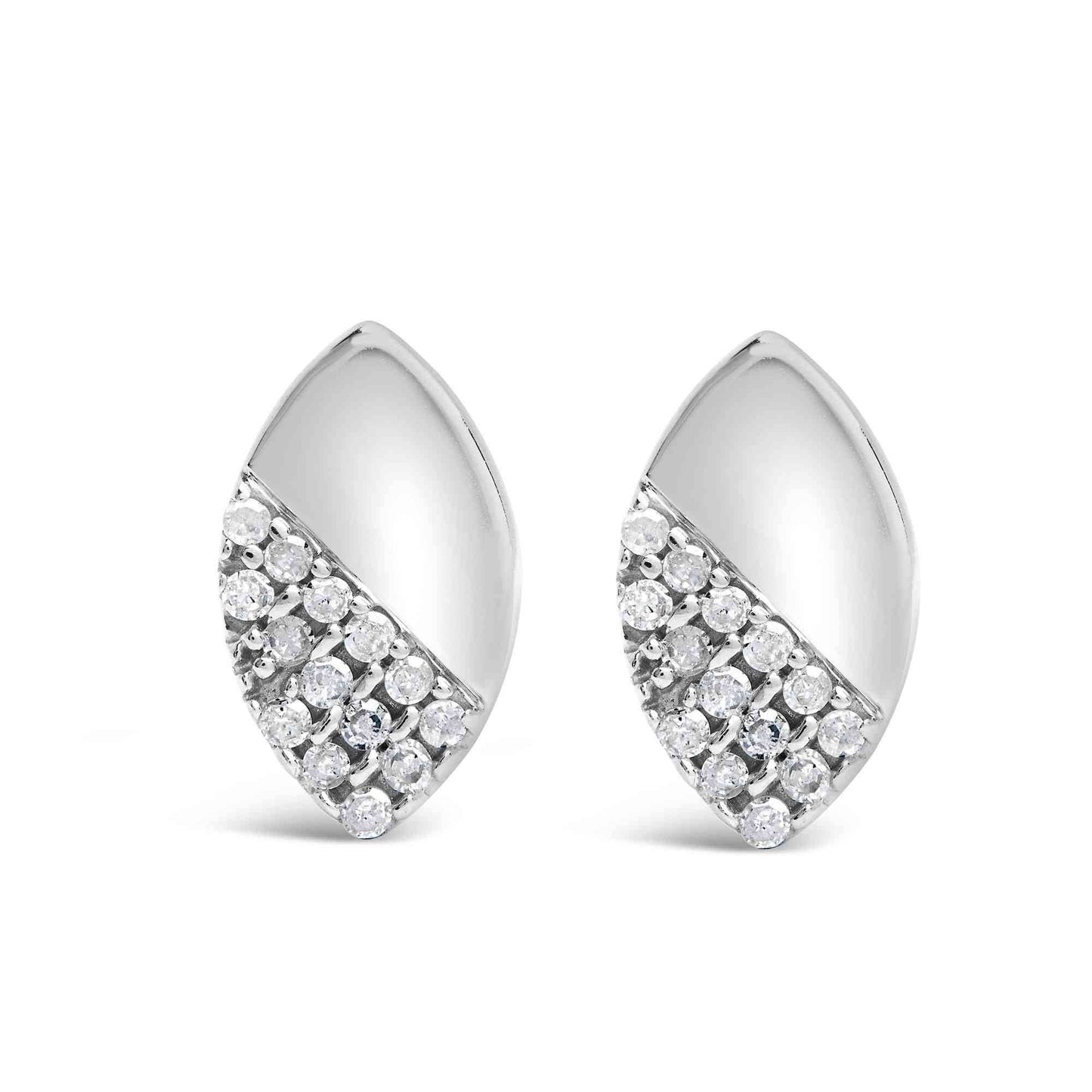 925 Sterling Silver 1/6 Cttw Diamond and Mirror Polish Pear Shape Stud Earrings (I-J Color, I2-I3 Clarity) - Bijoux-NYC Direct
