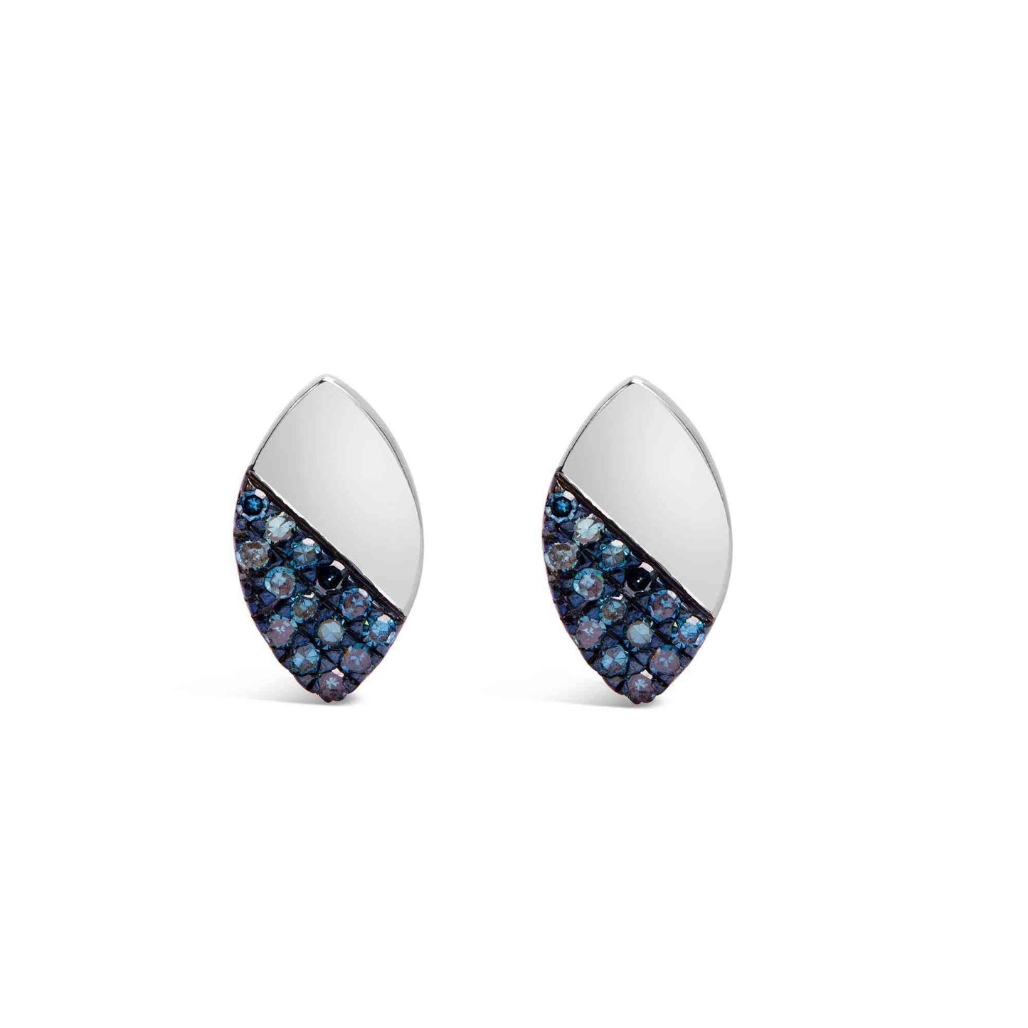 925 Sterling Silver 1/6 Cttw Blue Diamond and Mirror Polish Pear Shape Stud Earrings (Treated Blue Color, I2-I3 Clarity) - Bijoux-NYC Direct