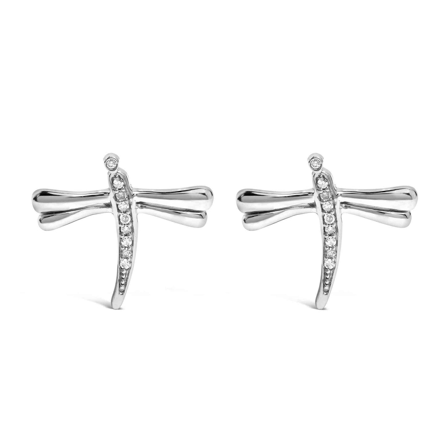 .925 Sterling Silver Diamond Accent Dragonfly Stud Earrings (I-J Color, I2-I3 Clarity) - Bijoux-NYC Direct
