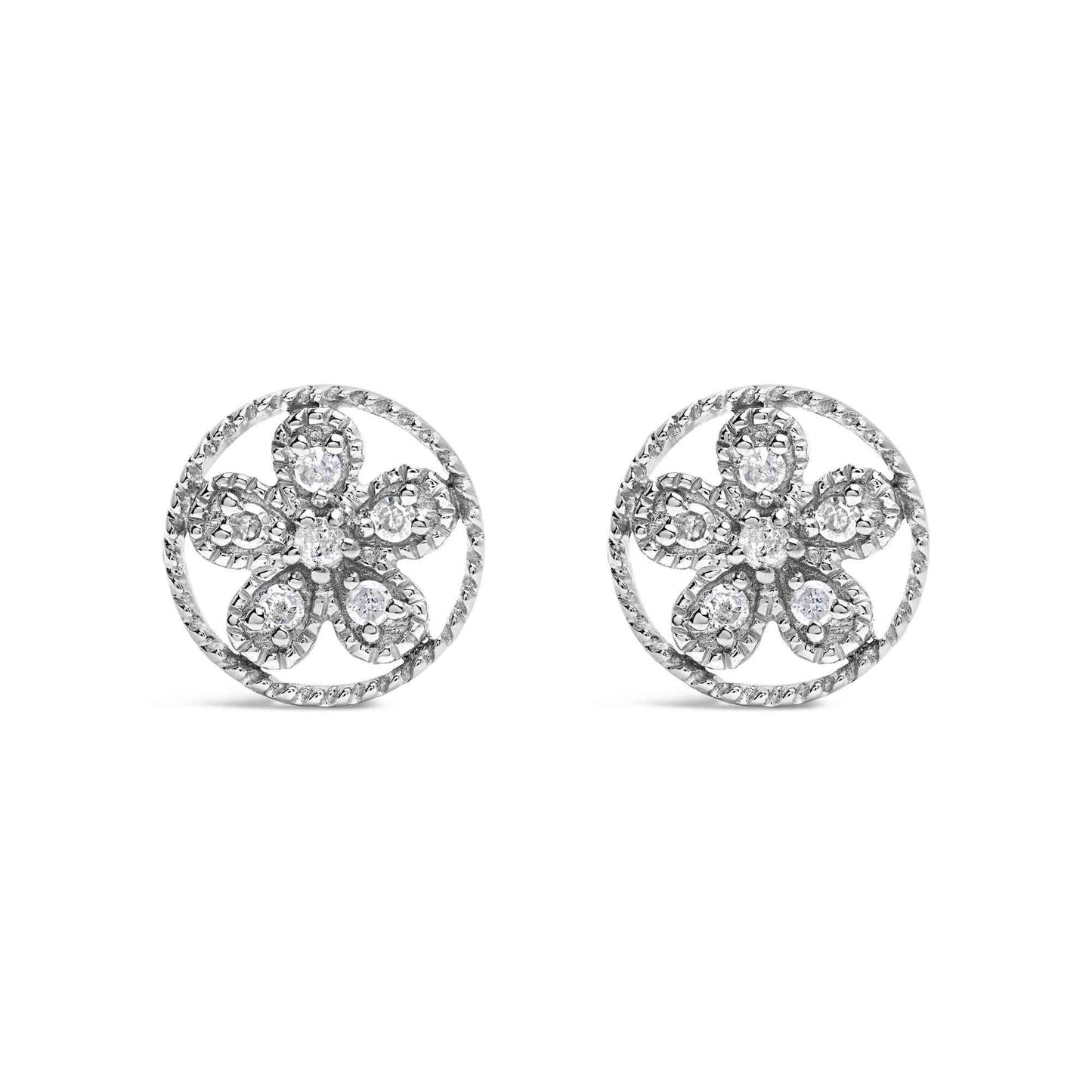 .925 Sterling Silver Diamond Accent Star and Wheel Milgrain Style Stud Earrings (I-J Color, I2-I3 Clarity) - Bijoux-NYC Direct