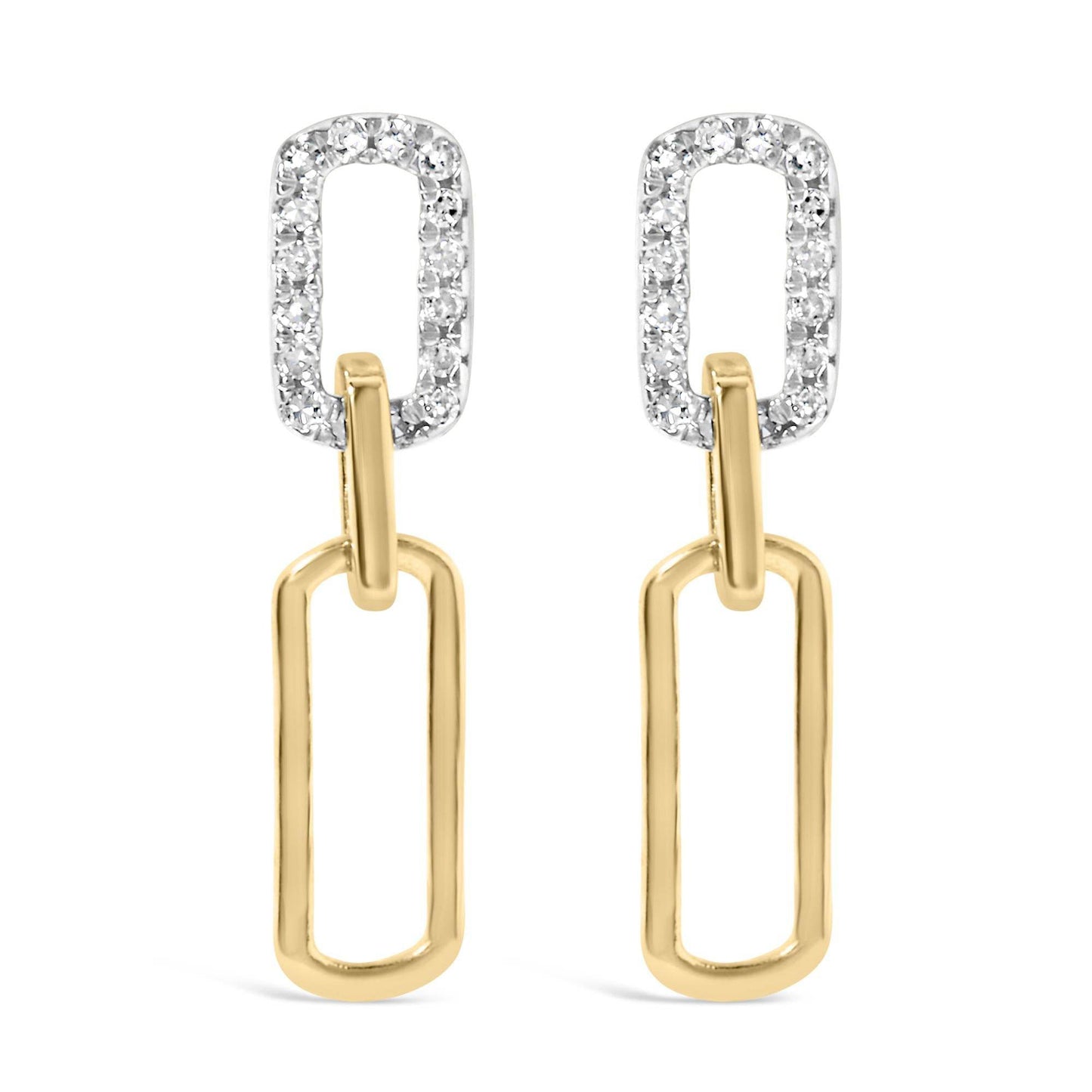 14K Yellow Gold 1/10 Cttw Diamond Studded Paperclip Drop and Dangle Earrings (I-J Color, SI1-SI2 Clarity) - Bijoux-NYC Direct