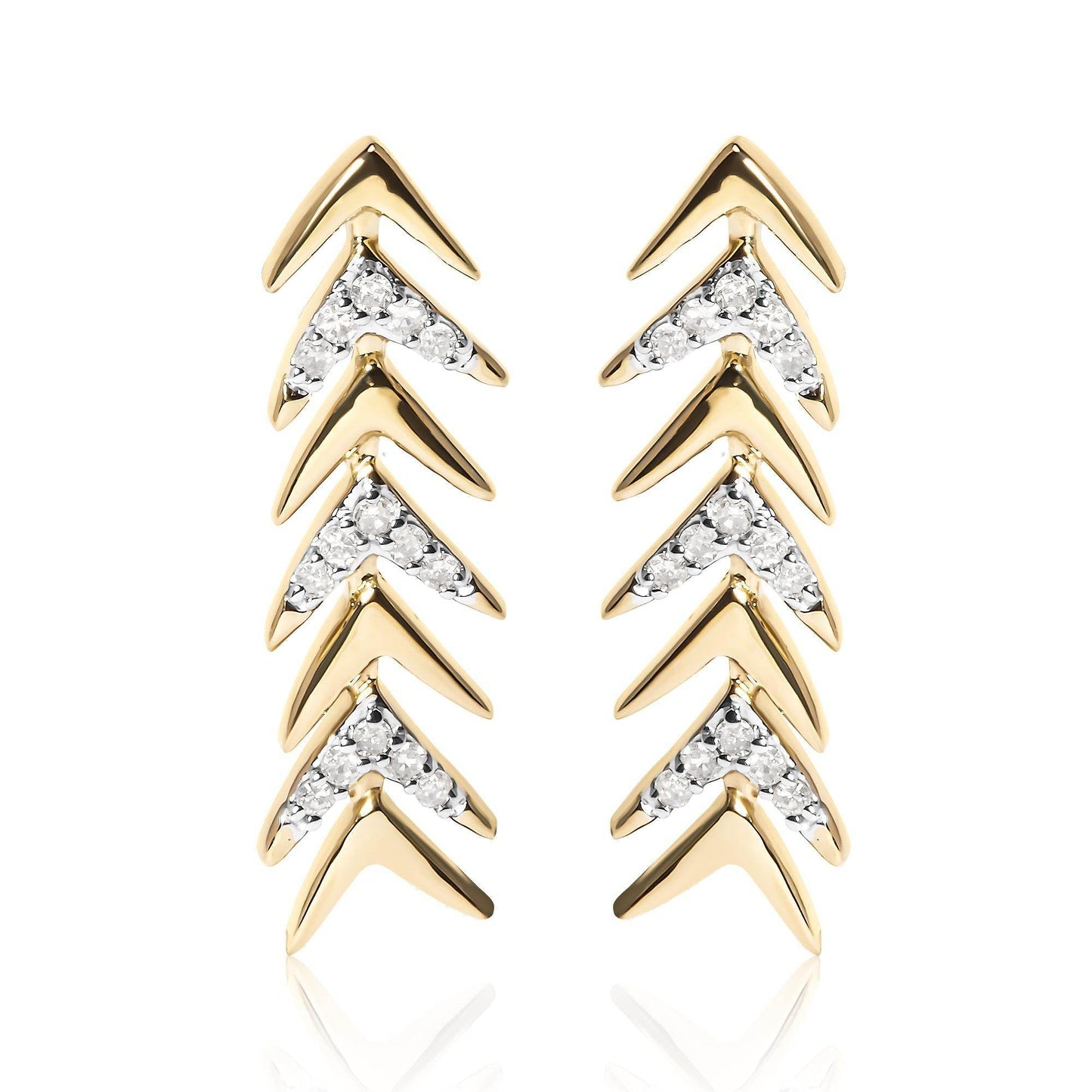 18K Yellow Gold Plated .925 Sterling Silver 1/5 Cttw Diamond Chevron Arrow Stud Earring (I-J Color, I2-I3 Clarity) - Bijoux-NYC Direct