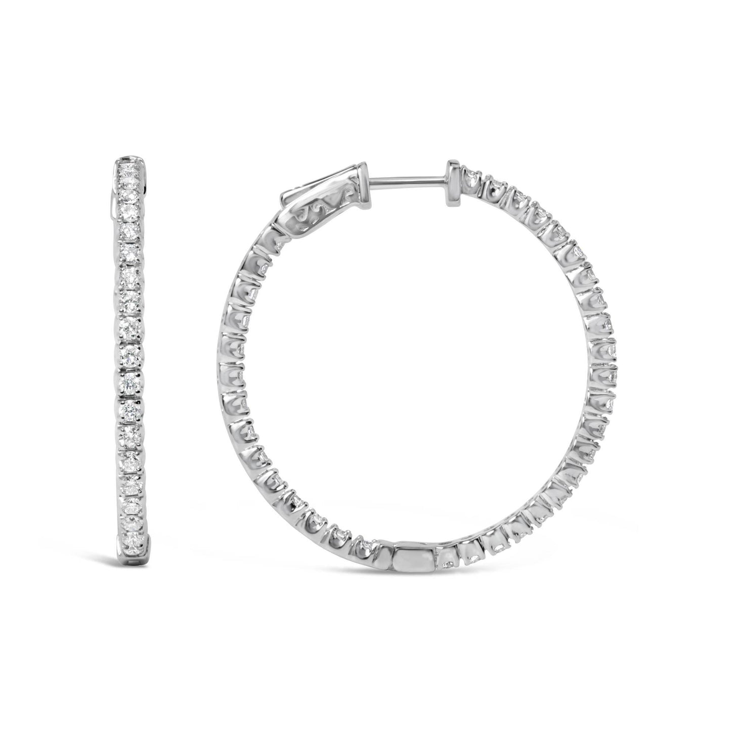 14K White Gold 1 3/4 Cttw Lab Grown Diamond Inside Out Hoop Earrings (G-H Color, VS2-SI1 Clarity) - Bijoux-NYC Direct
