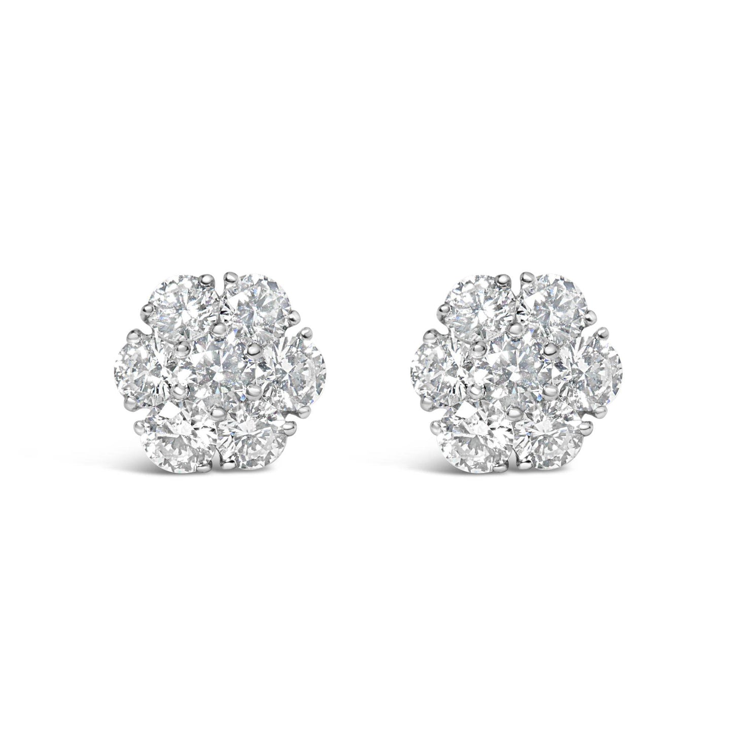 14K White Gold 1 3/4 Cttw Lab Grown Diamond Floral Cluster Composite Stud Earrings (G-H Color, VS2-SI1 Clarity) - Bijoux-NYC Direct