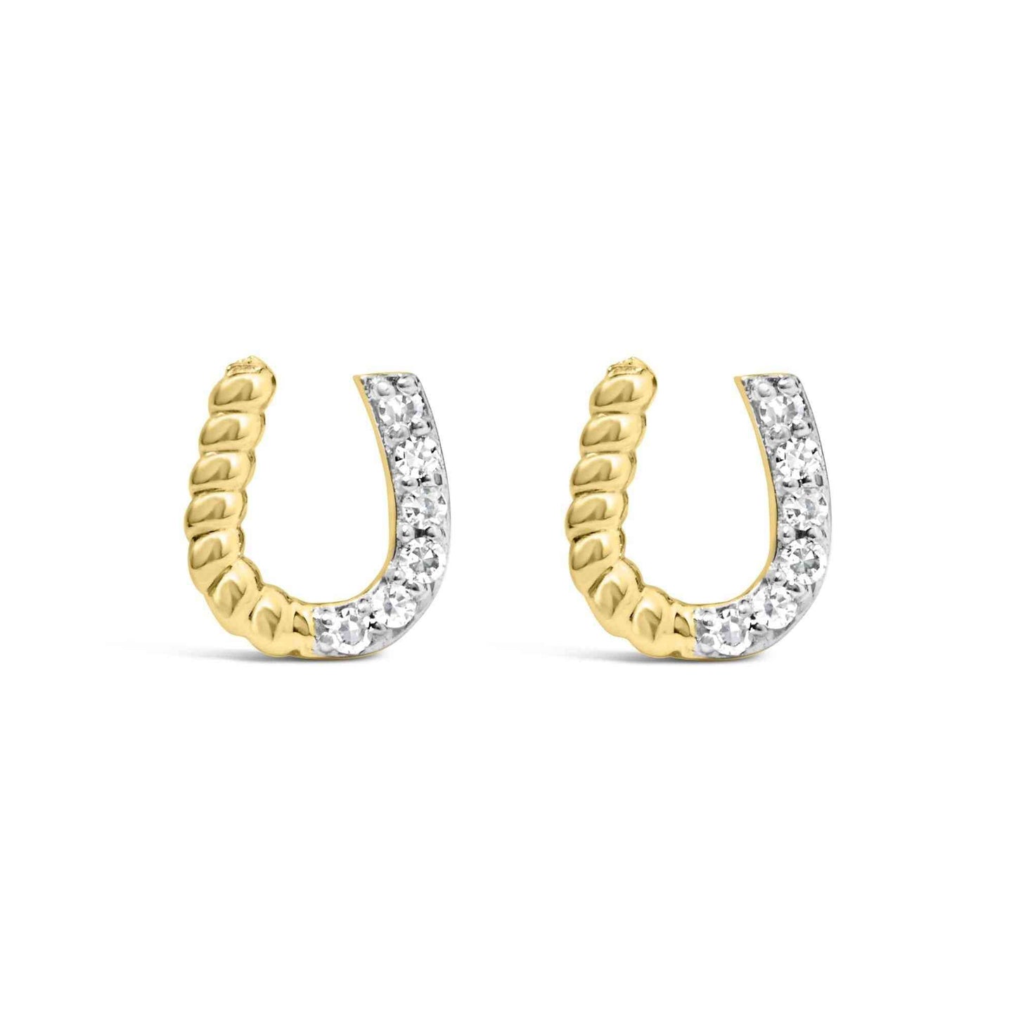 10K Yellow Gold 1/10 Cttw Braided Horseshoe Stud Earrings (H-I Color, SI1-SI2 Clarity) - Bijoux-NYC Direct