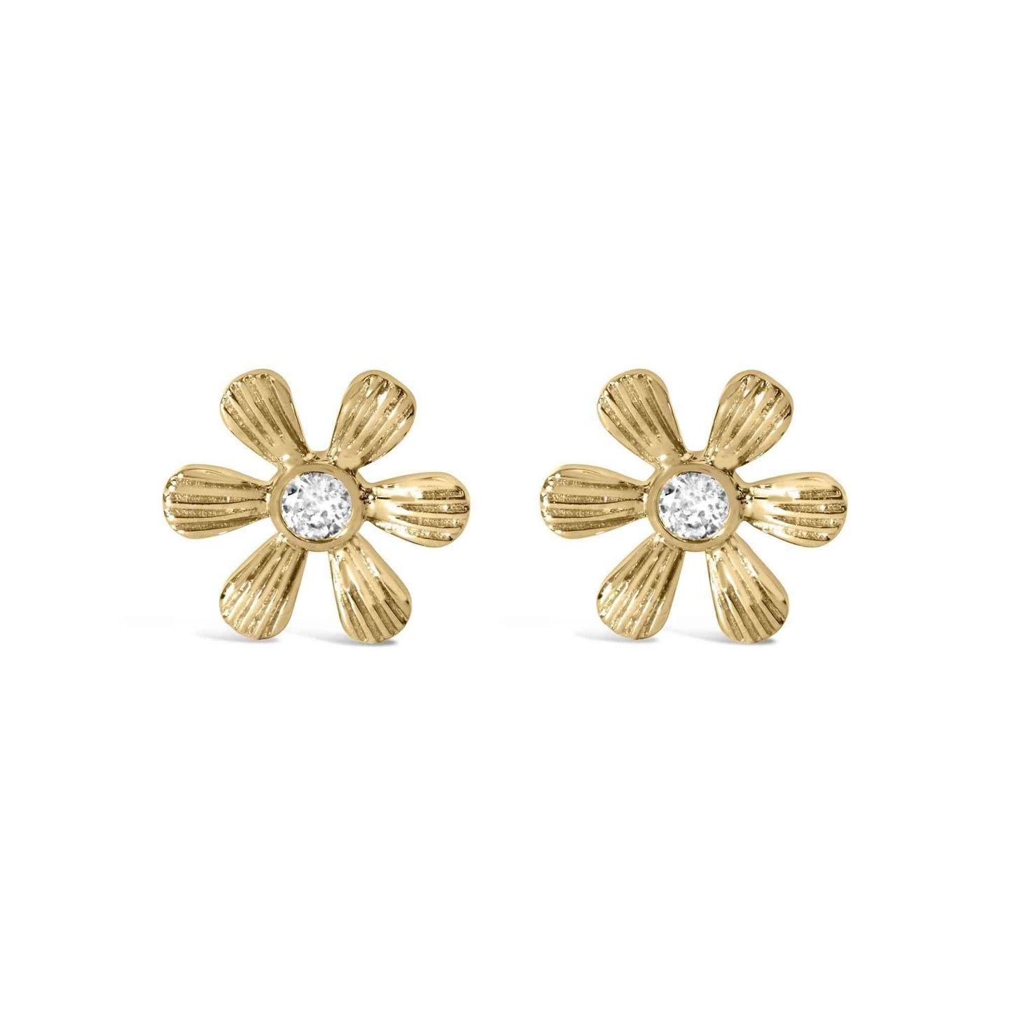 10K Yellow Gold Bezel Set Diamond Accent Hammered Finish Floral Stud Earrings (I-J Color, I1-I2 Clarity) - Bijoux-NYC Direct