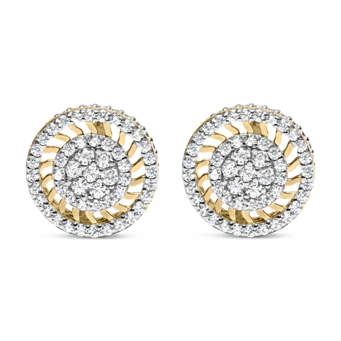 10K Yellow Gold 1.00 Cttw Diamond Halo Radiant Sunburst Stud Earrings (I-J Color, I2-I3 Clarity) - Bijoux-NYC Direct