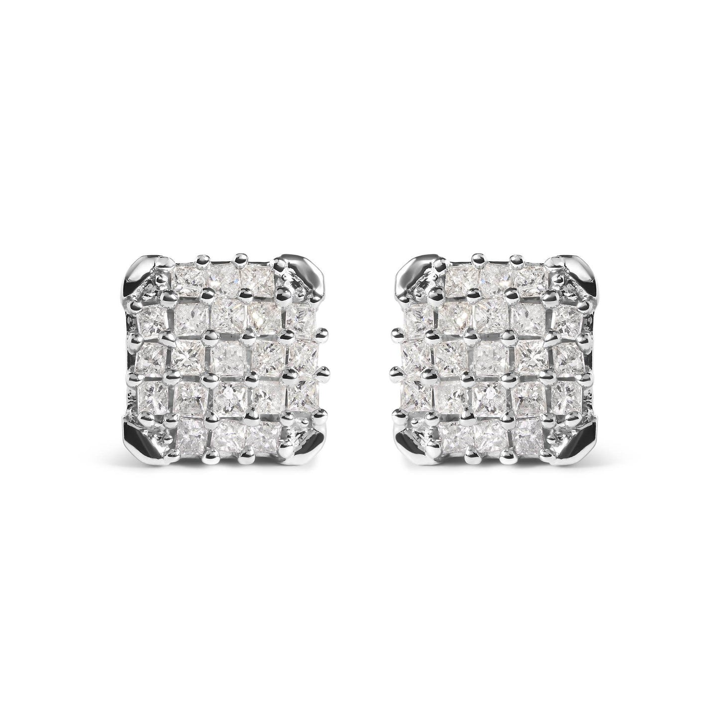 10K White Gold 3/4 Cttw Princess Diamond Composite Open Frame Stud Earrings (I-J Color, I1-I2 Clarity) - Bijoux-NYC Direct