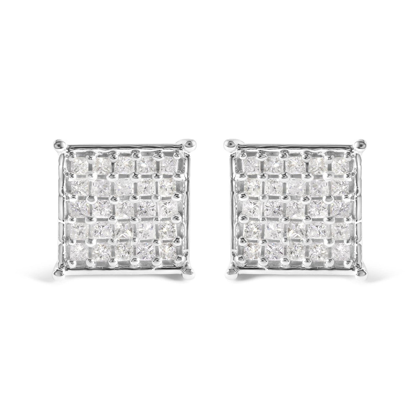 10K White Gold 3/4 Cttw Princess Diamond Composite Stud Earrings (I-J Color, I1-I2 Clarity) - Bijoux-NYC Direct