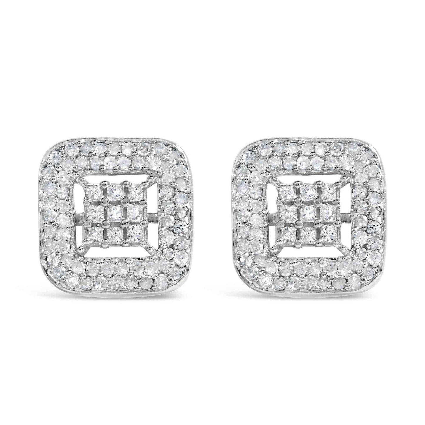 10K White Gold 1.00 Cttw Diamond Composite and Halo Stud Earrings (I-J Color, I1-I2 Clarity) - Bijoux-NYC Direct