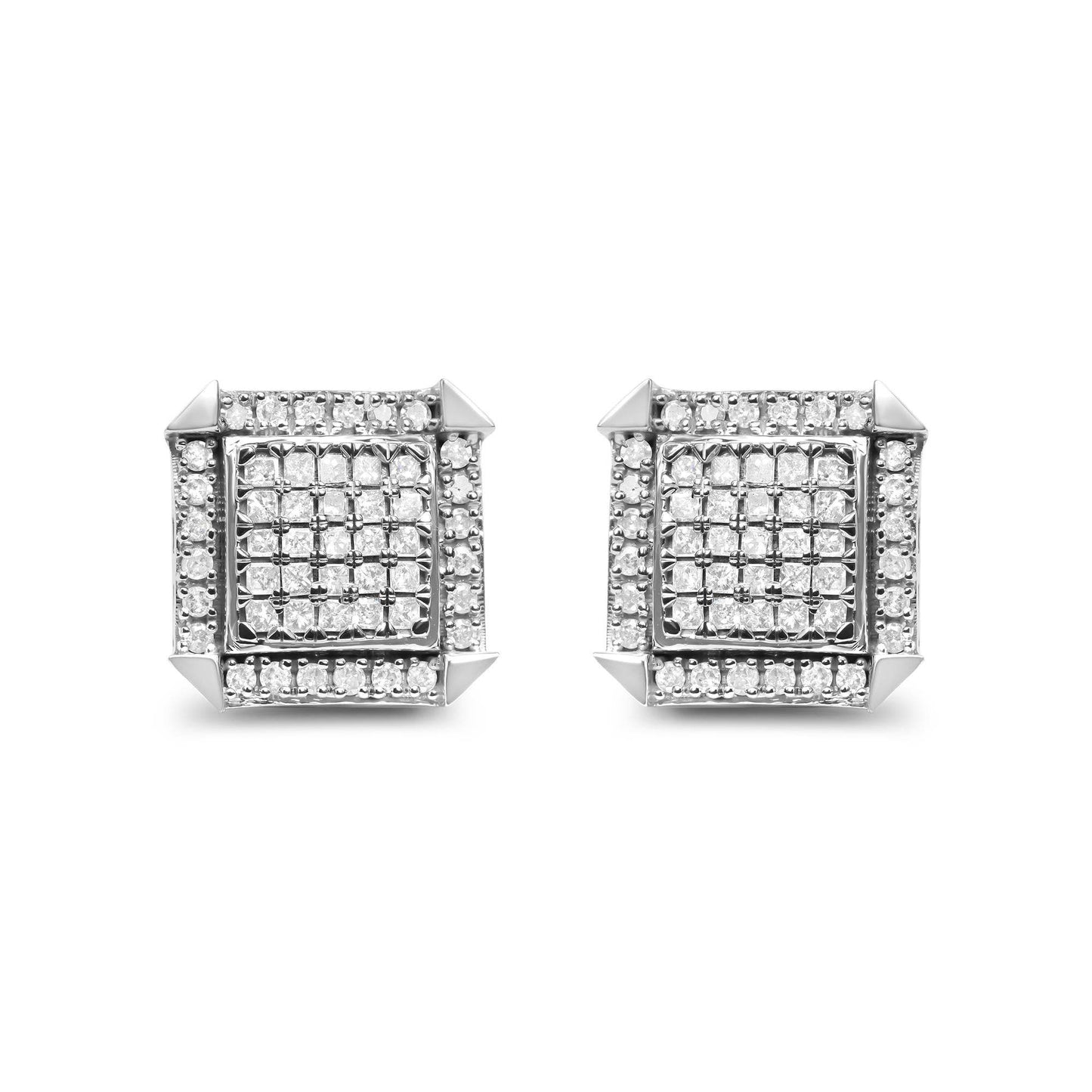10K White Gold 1.0 Cttw Diamond Composite with Halo Stud Earrings (H-I Color, I1-I2 Clarity) - Bijoux-NYC Direct